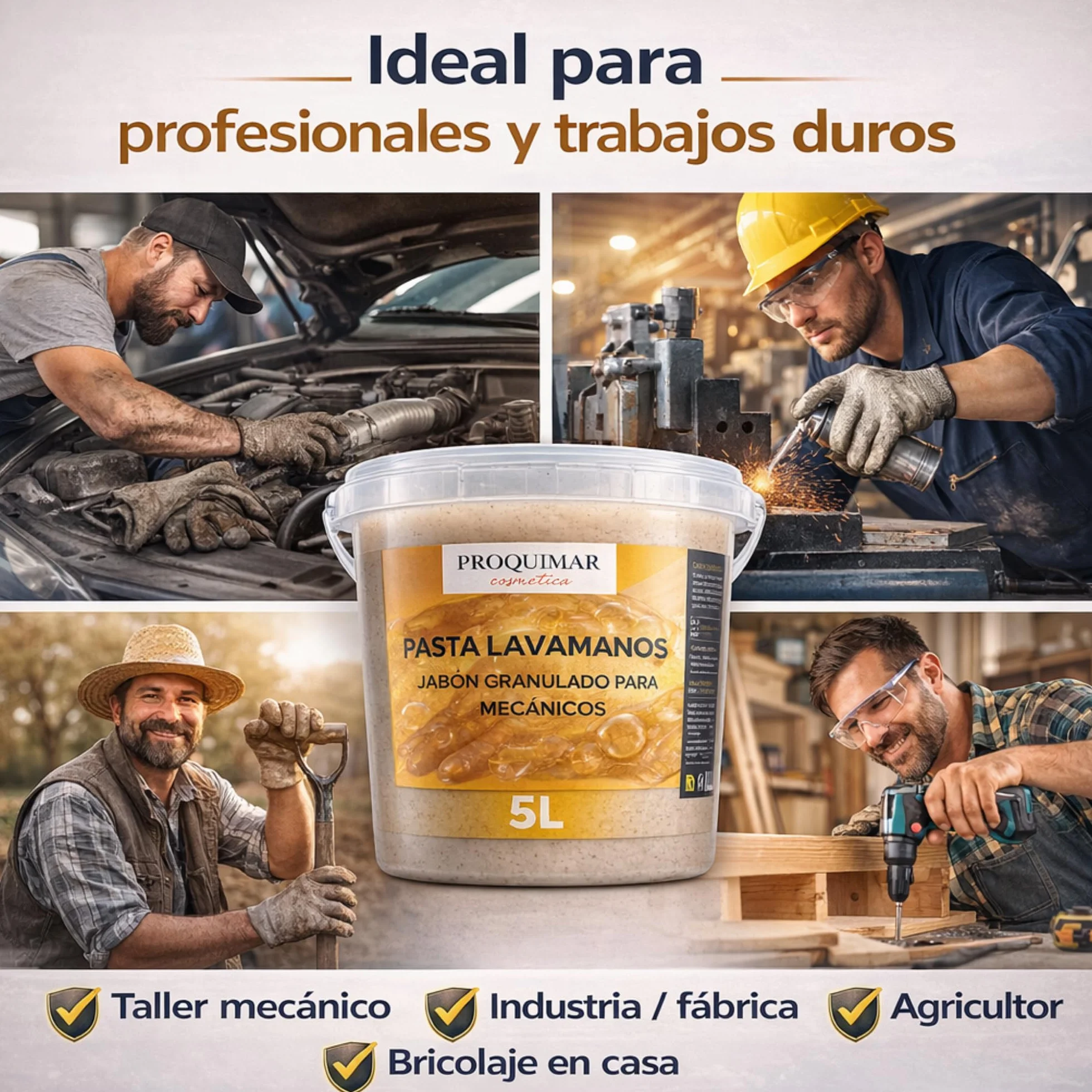 Pasta Lavamanos Profesional 5L – Jabón Granulado para Mecánicos – Limpieza Profunda sin Disolventes – Uso Industrial