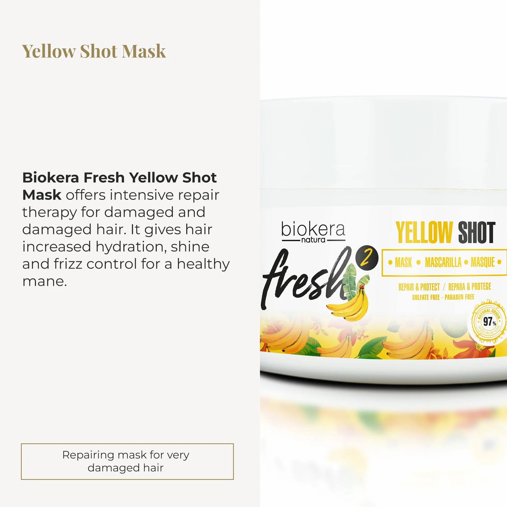 Biokera Fresh Yellow Shot Mascarilla Reparadora Cabello Dañado 250 ml Antiencrespamiento Sin Sulfatos Parabenos
