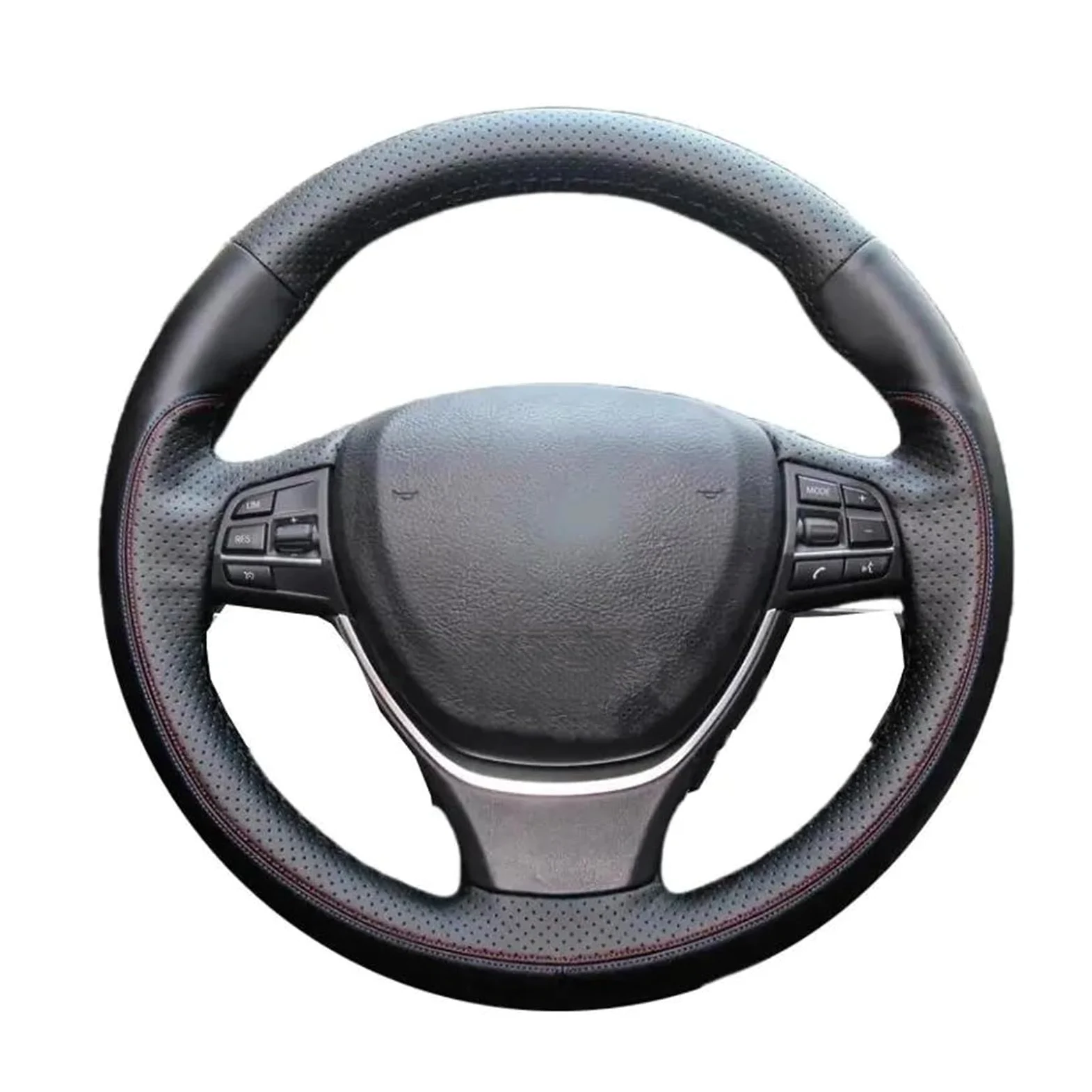 Cubierta Volante Coche Funda para Volante de Coche de Cuero Genuino Negra Cosida a Mano para F10 520i 528i 730Li 740Li 750Li(Negro)