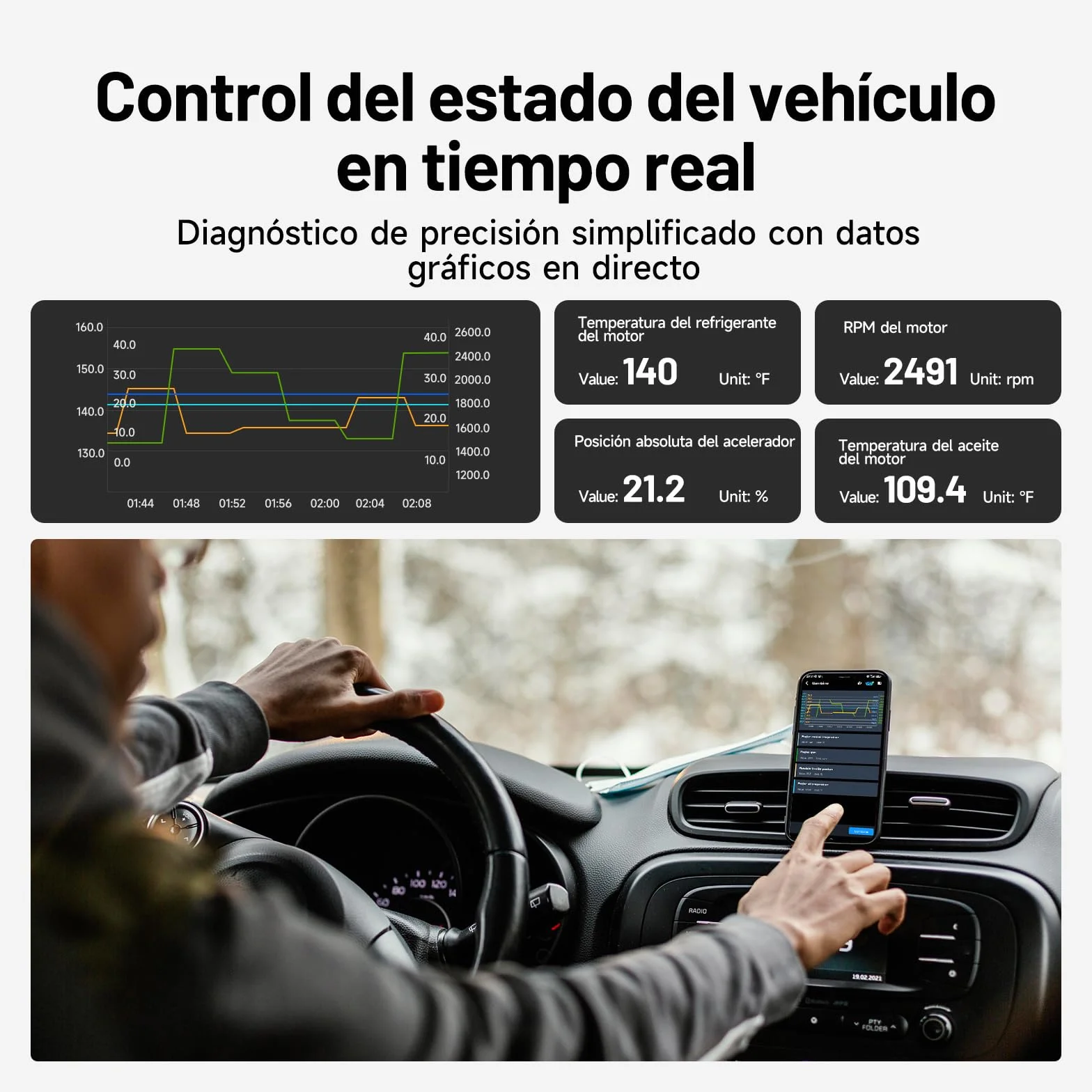 TOPDON Carpal-A OBD2 Diagnosis, Bluetooth Diagnosis Coche Multimarca,Diagnóstico de Todos los Sistemas, 6 Servicios Reset, AutoVIN, Smog Check, Guía de Reparación, Inspección del Motor