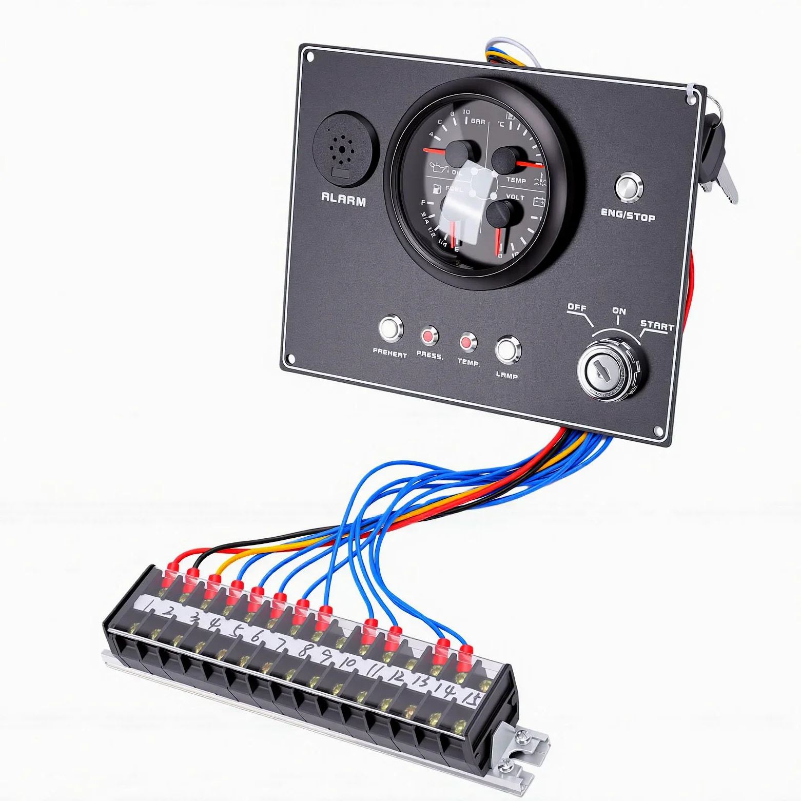 Cocoarm Panel de Instrumentos para Barcos Grupo de Indicadores Marinos de Metal y Plástico 12 V 4 en 1 Presión de Aceite Voltímetro de Temperatura del Agua Pantalla de Nivel de Aceite para Yates RVs