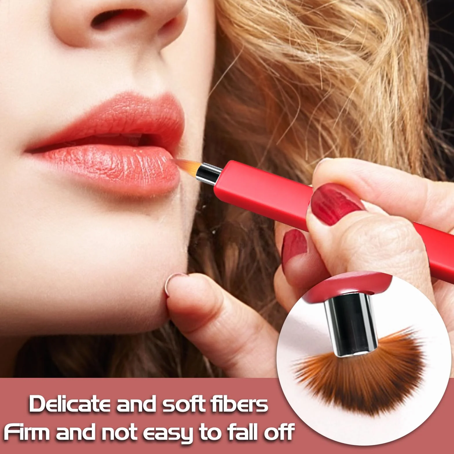Pincel de Maquillaje Retráctil Doble Extremo para Labios, Portátil (Rojo + Plateado)