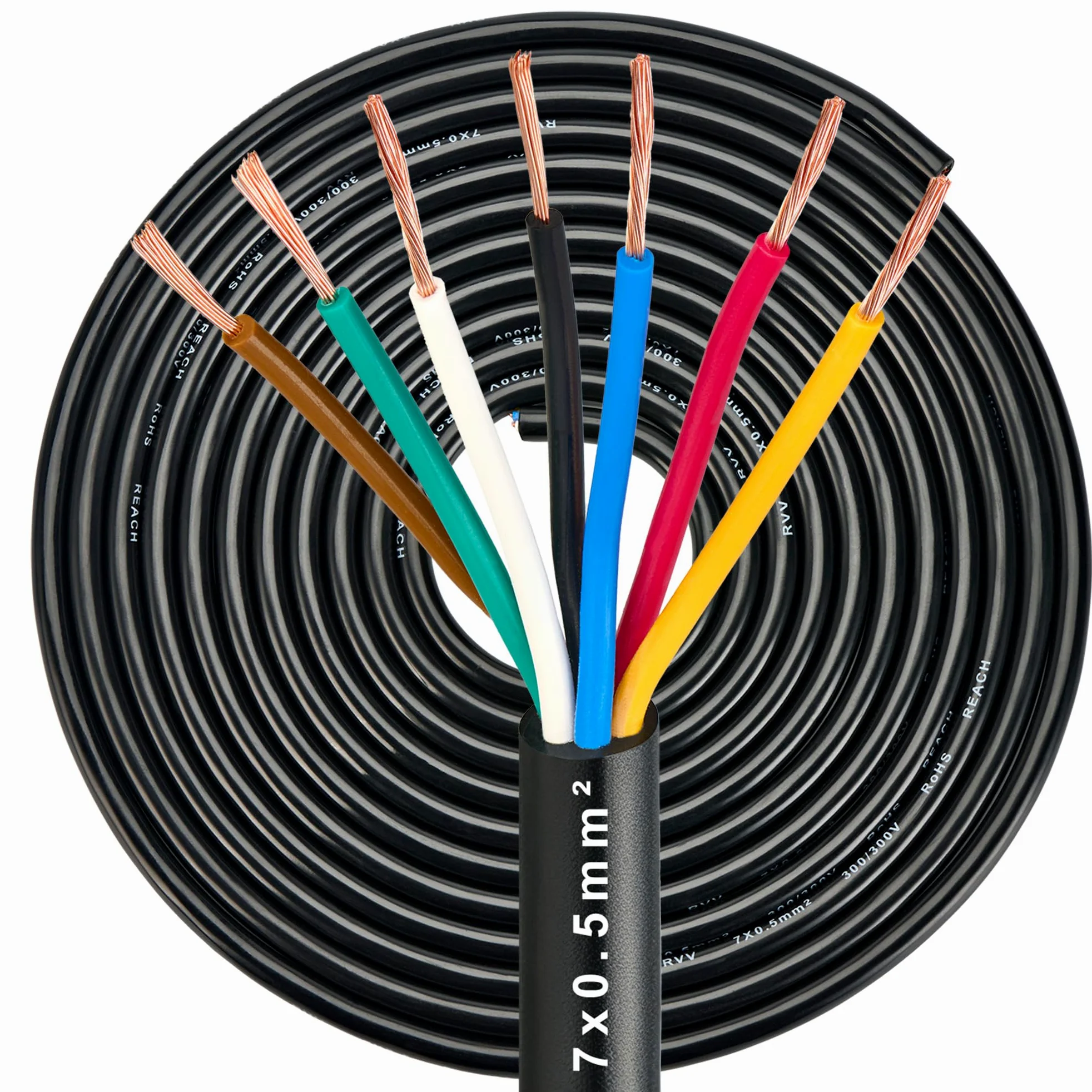 Cable de Pilotos Remolque 7 Polos 0,5mm² 10M 12V/24V Flexible Cobre para Caravana