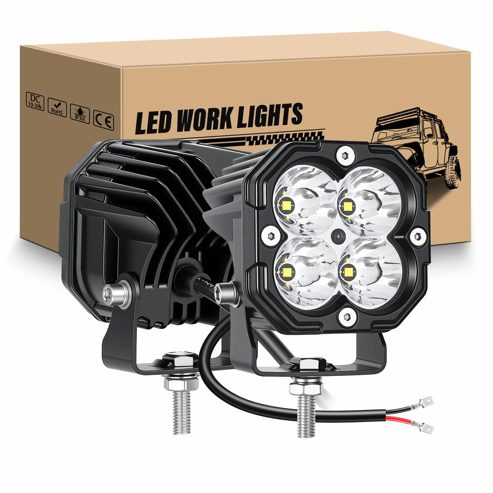 RIGIDON 2 Pcs Mini faros trabajo led, 3 pulgadas 30W 3000LM Focos Led Tractor 12V 24V Spot lámpara trabajo para 4x4 Coche Camión Barco Off Road ATV UTV SUV 4WD Todoterreno, 6000K Blanco