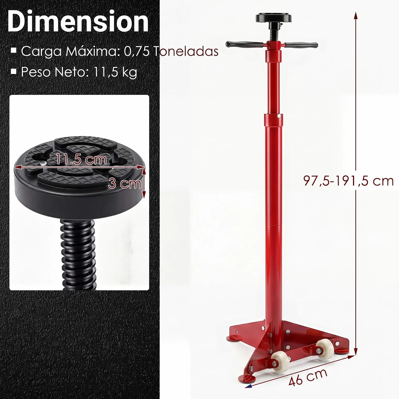 COSTWAY Soporte de Gato, Gato Telescópico con Ruedas, Capacidad de 750 kg | Altura Regulable de 97,5-191,5 cm, Asas Antideslizantes, Plataforma de Goma, para Tareas de Reparación