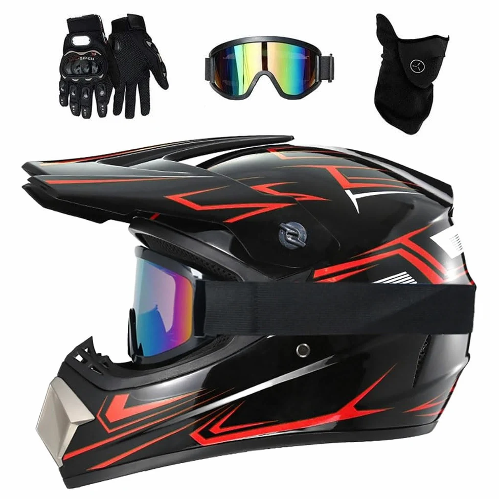 Unisexo MTB Casco de Motocross, con Gafas Guantes Mascarilla, Juventud Niño Integral Todoterreno Calle Moto ATV Cascos, Deporte Al Aire Libre Descenso Enduro BMX Dirt Bike Casco