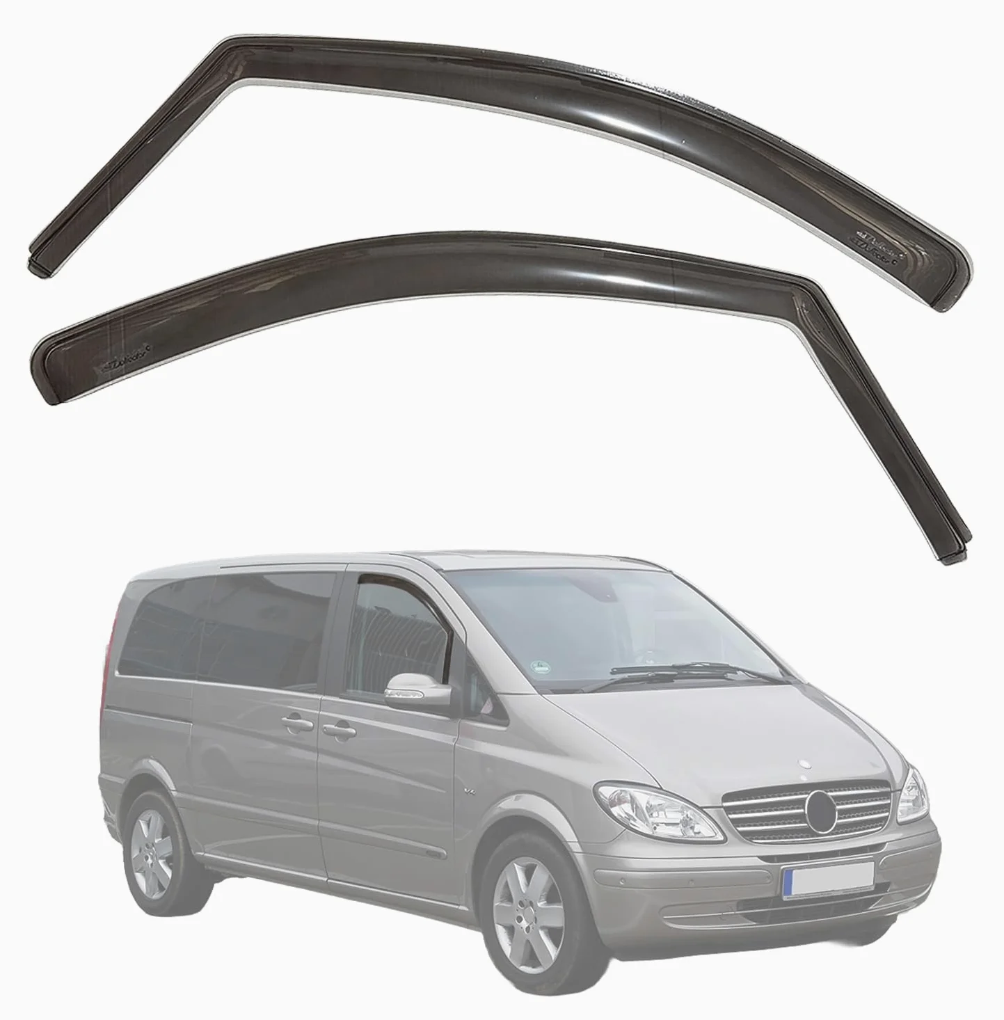 Juego de 2 Deflectores Ventanilla Delantera Coche Compatibles con Mercedes Vito y Viano (Carrocería W639) Modelos 2003 a 2015 | 2 Uds | Color Ahumado Oscuro | Fabricado en Plexiglas PMMA