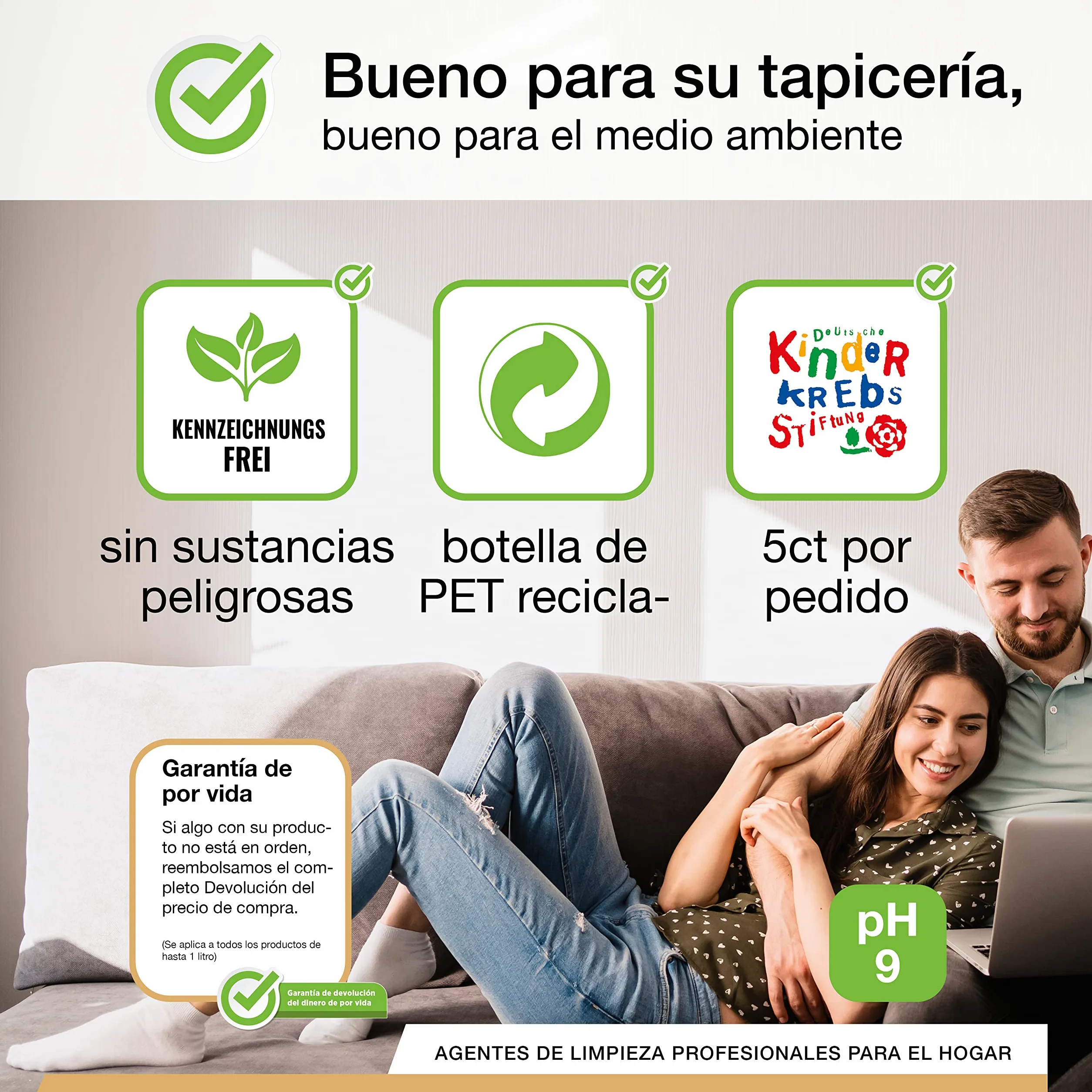 BiOHY Limpiador tapicerías (12 botellas de 1 litro) + Dosificador | Ideal para asientos de coche, sofás, colchones, etc. | También es adecuado para las lavadoras (Polsterreiniger)