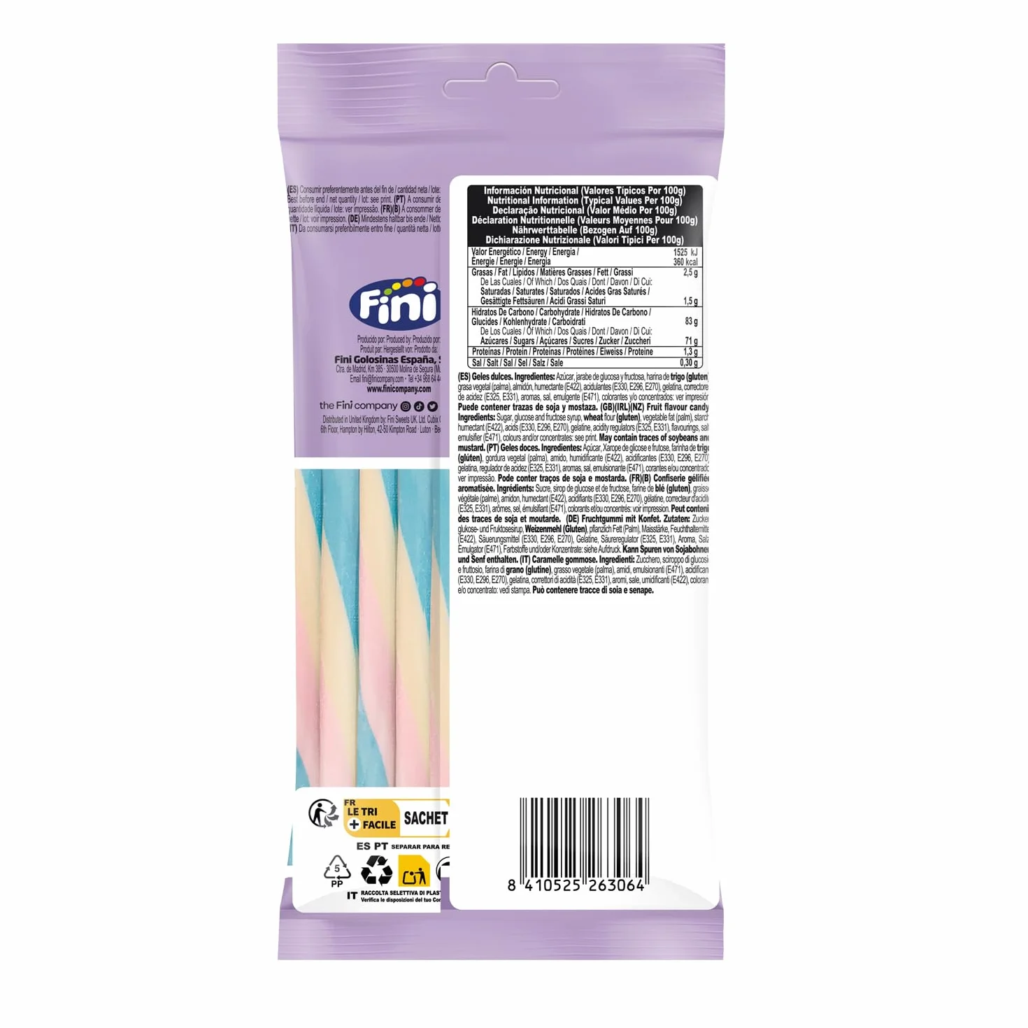 Finipalo Tubes Rainbow Inside Out Regaliz de Fresa Cubierto de Nube de Colores Bolsa 80 gr