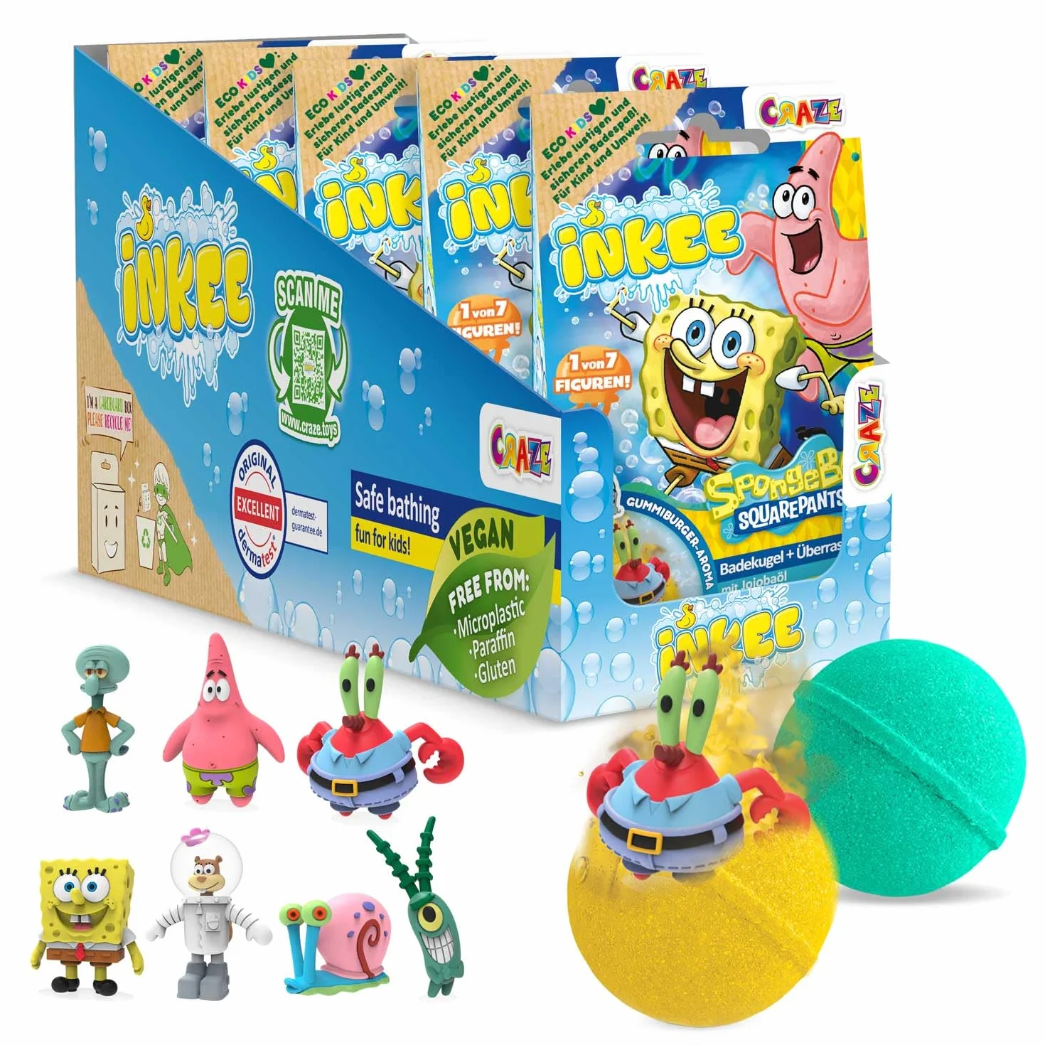 INKEE Bob Esponja Pack 5 Bombas de Baño para Niños con Sorpresa - Figuras Coleccionables 80g
