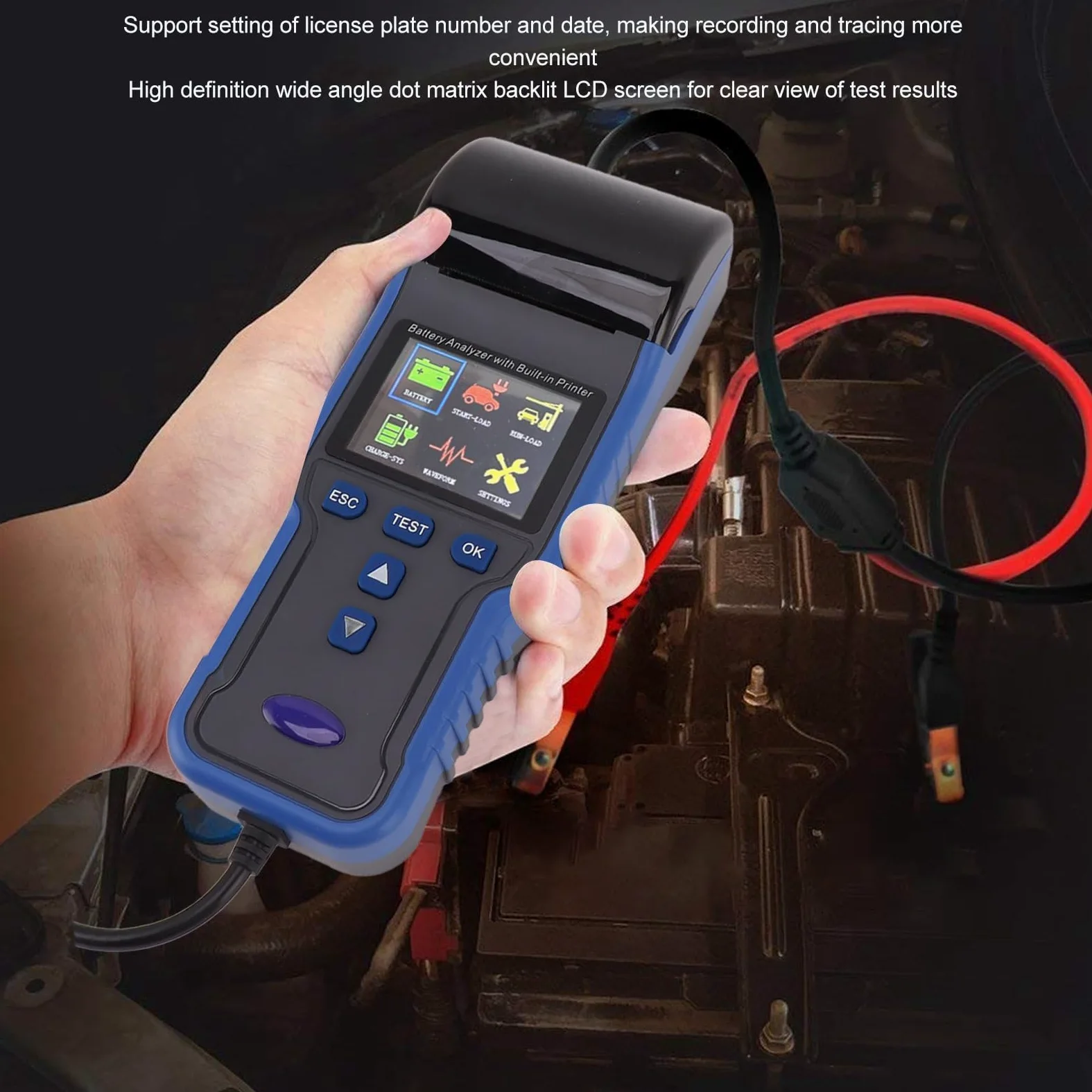 Brrnoo Probador de Batería de Coche Multifuncional de 12V y 24V con Impresora Integrada para Pruebas de Capacidad de Carga Interna y de Voltaje