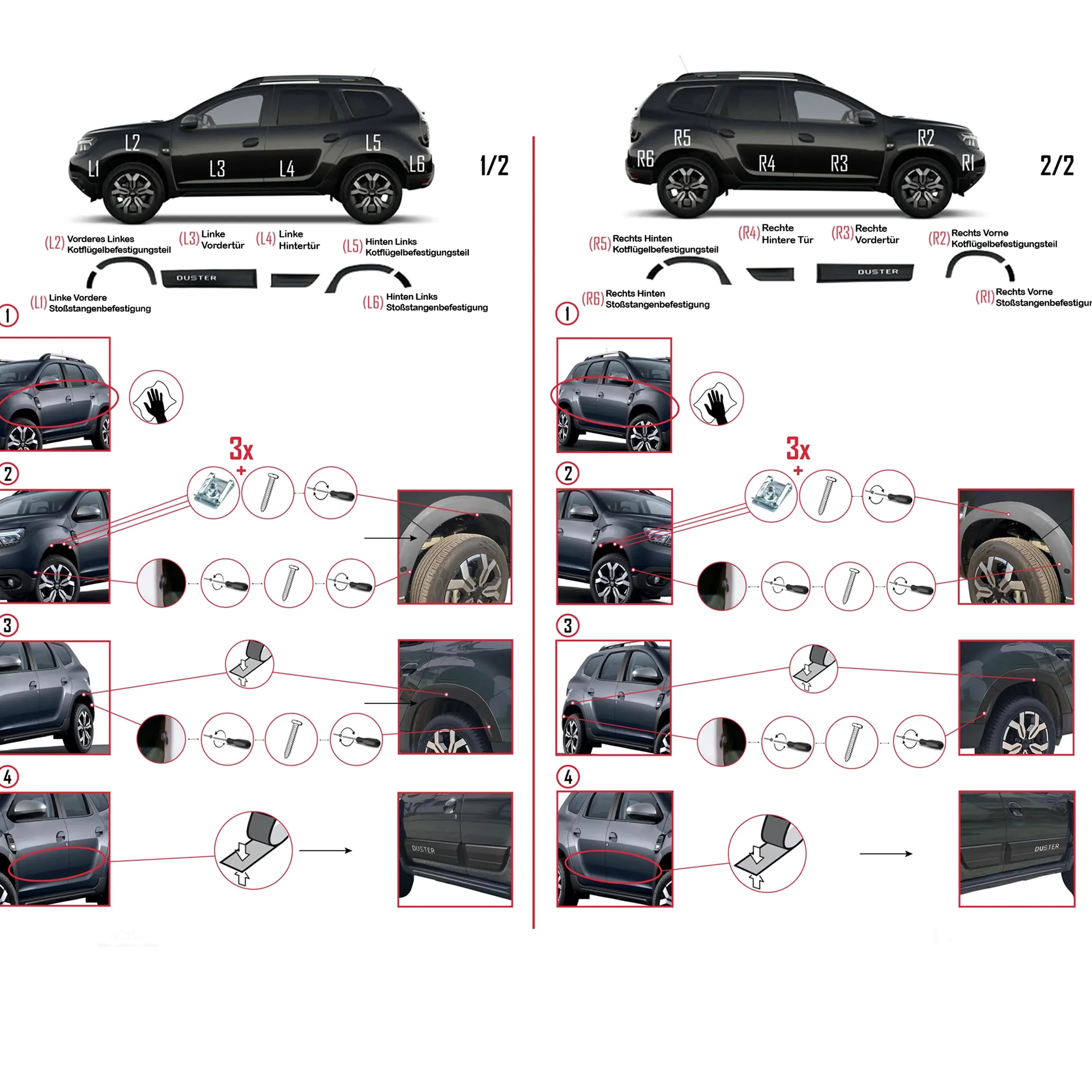 INLY 14 Piezas uardabarros del Paso de Rueda Guardabarros del Parachoques Protección del Paso de Rueda ABS Compatible con Dacia Duster (2018-2024)