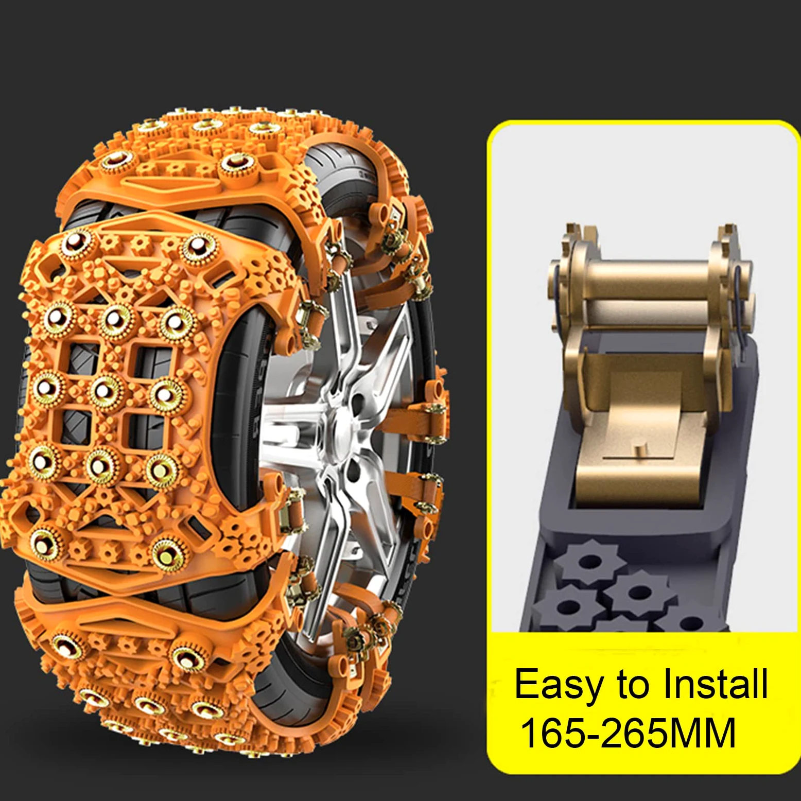 Cadenas Coche Nieve Universales 165-275mm, Cadenas de Nieve para Coche 6 Pcs, WYRIAZA Antideslizante Ajustable Cadenas Nieve Cadenas Nieve 205 55 R16 para Coche Camión SUV - Amarillo