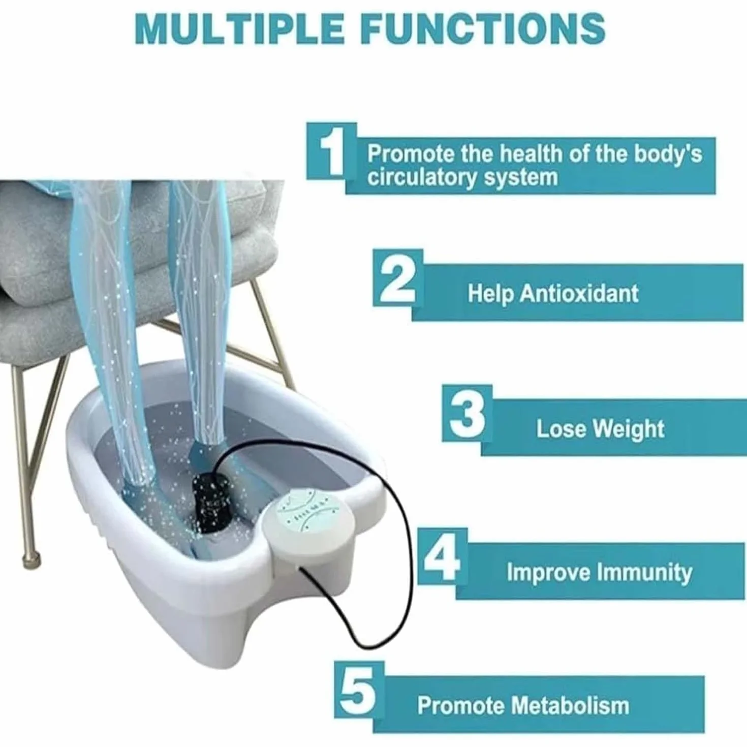 Spa Iónico para Pies Baño de Pies Detox Máquina Portátil de Limpieza por Electrólisis Blanco