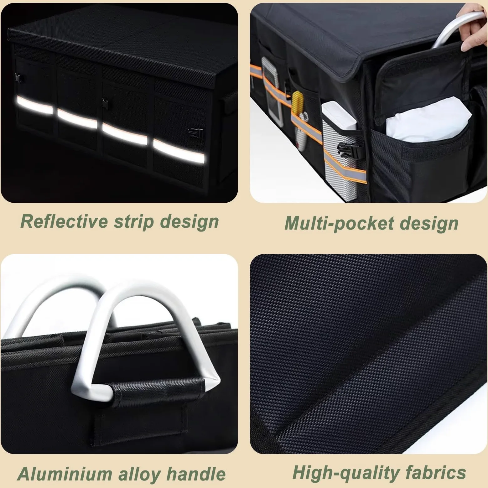 Accesorios para el hogar, Organizador de Maletero Impermeable, Grande, Plegable, Base Antideslizante, para Coche, Negro (L: 60/90 cm)