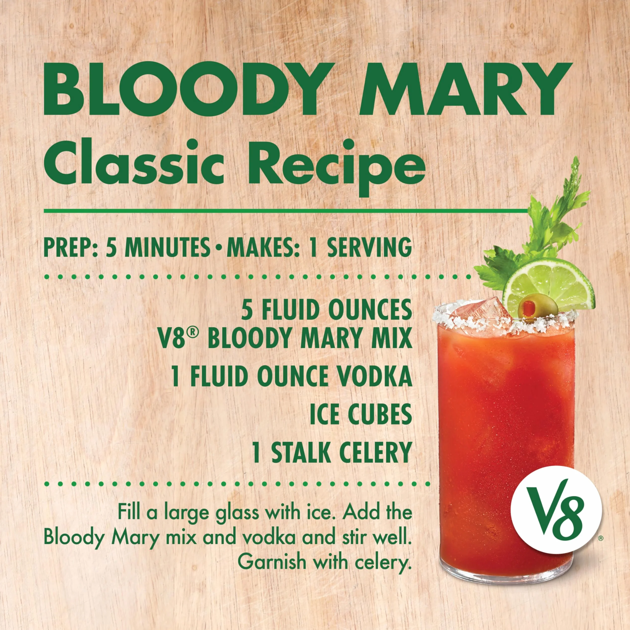 V8 Bloody Mary Mix, jugo de verduras para cócteles, botella 46 oz