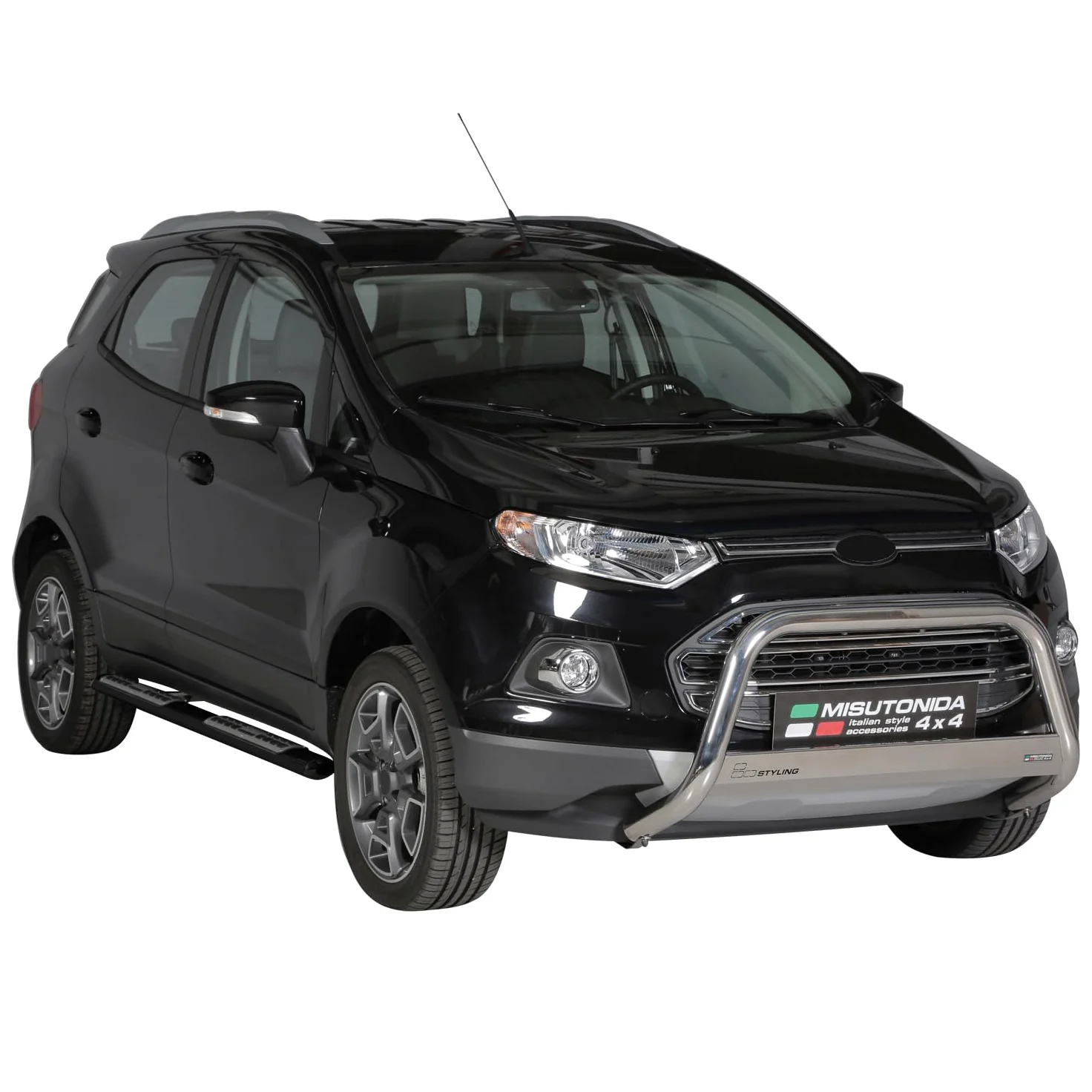 OMAC Acero INOX Faldones Laterales Schwellerrohre Compatible con Ford Ecosport 2013-2017 Negro