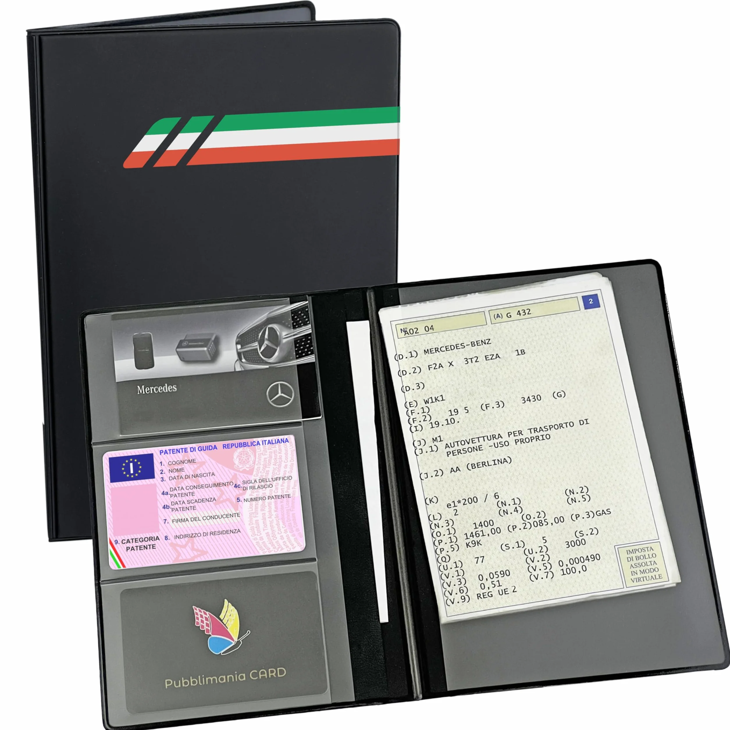 pubblimania Portadocumentos para Coche o Moto, Cierre de Dos Puertas, Fabricado en Italia, para Documentos, Tarjetas, Seguros, Sellos o Documentos de Viaje (Italia)