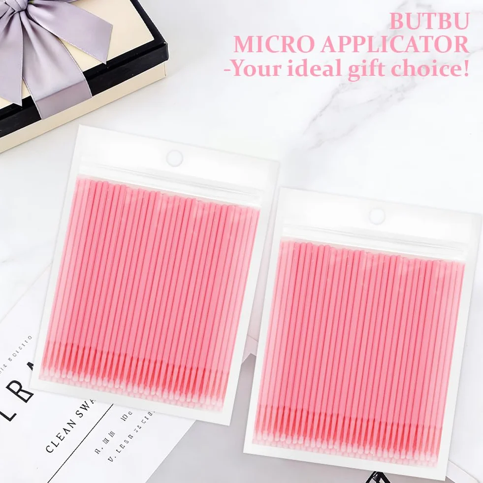 200 PCS Microcepillos Aplicadores Desechables, Ultrafeine Microbrush para Extracción de Pestañas y Maquillaje, Rosa