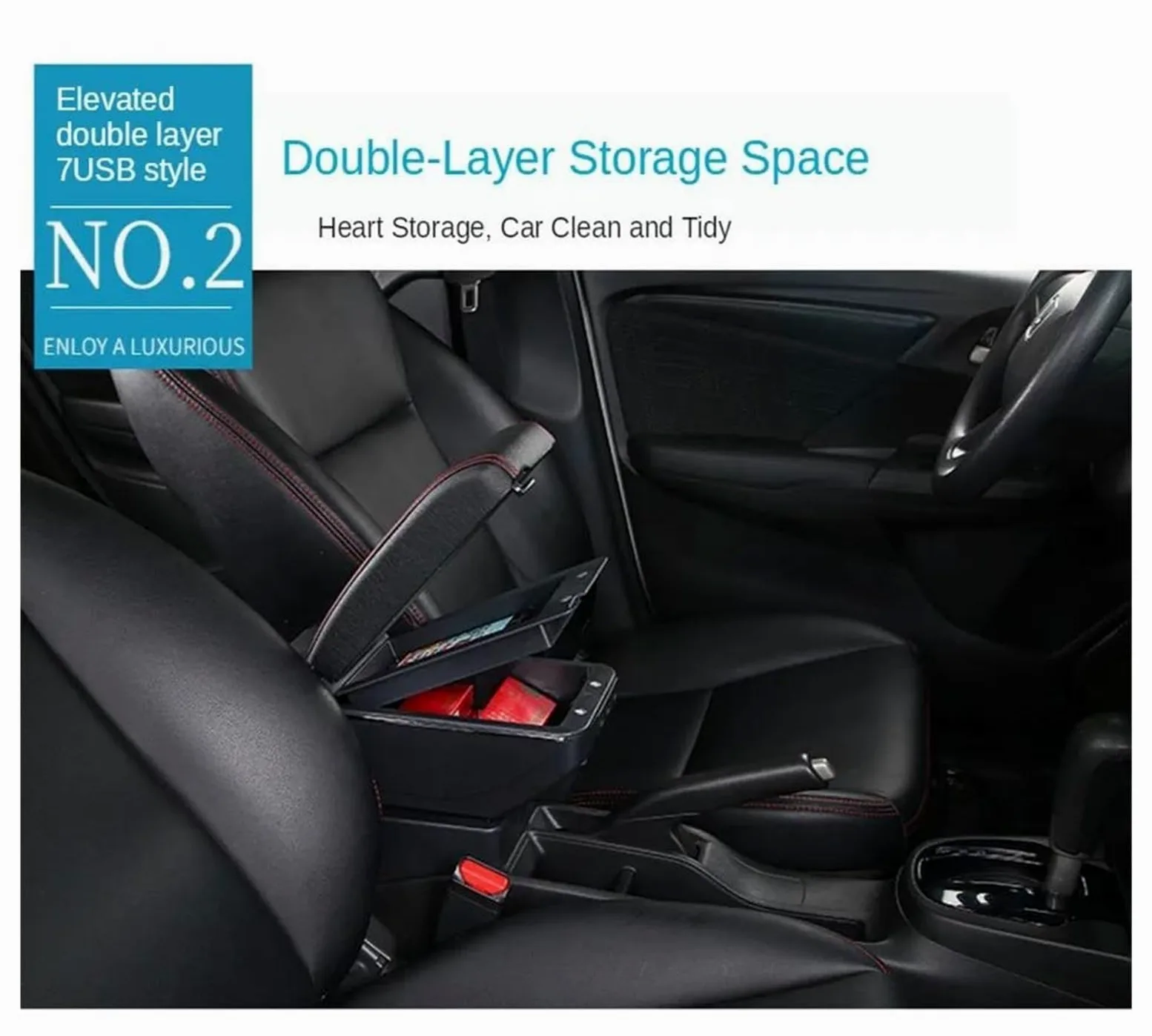 centro consola organizador caja Para MINI Para Cooper R50 R52 R53 R56 R57 R58 F55 F56 F57 Compartimento Reposabrazos Coche Accesorios Almacenamiento Central(D white line 7USB)