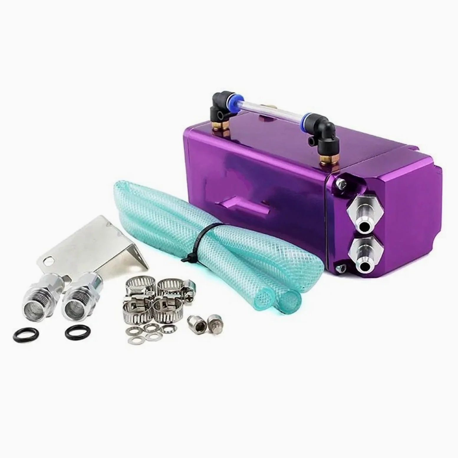 Depósito de refrigeración Lata de captura de depósito de aceite de aluminio, lata de tanque de combustible del motor, recogedor de aceite(Purple)