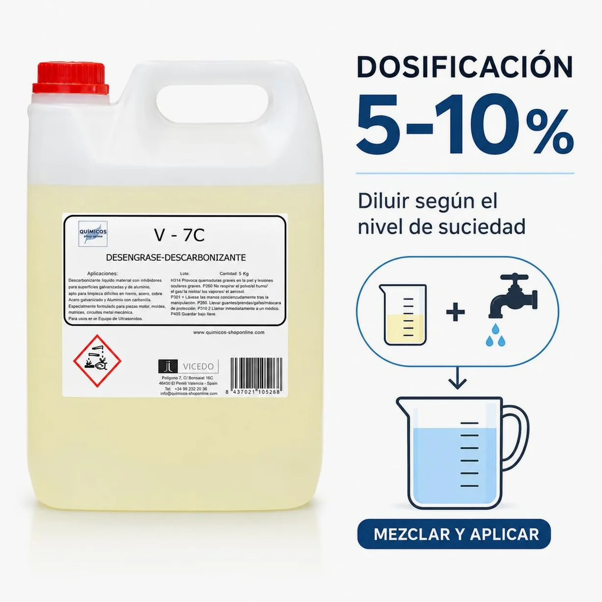 Limpiador Descarbonizante para Ultrasonidos V-7C 25 kg, Concentrado Multimetal para Motores, Culatas, Turbos y Piezas de Automoción