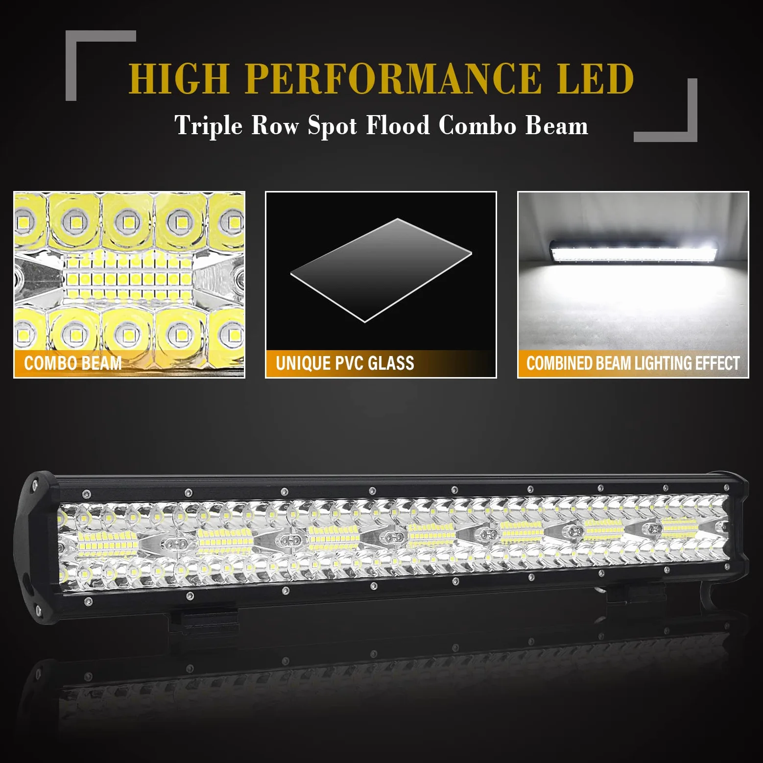 SKYWORLD Barra led 4x4, 23 pulgadas 59 cm 480W Barras LED Coche Faro led Focos 12v 24v trabajo con soporte de montaje de placa de matrícula, Toggle arnés de cableado Kit para Coche 4WD ATV SUV Camión