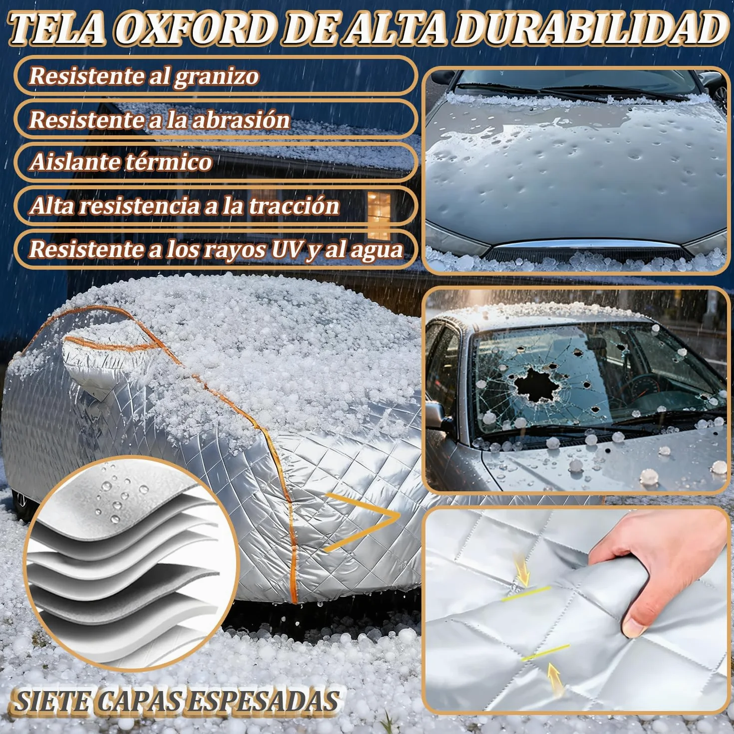 Funda Coche Antigranizo para Kia XCeed (2019-2026) Espesado de 7 Capas, Forro Suave, Transpirable, Antiviento, Impermeable, Tejido Oxford, Anti-UV, 4 Estaciones