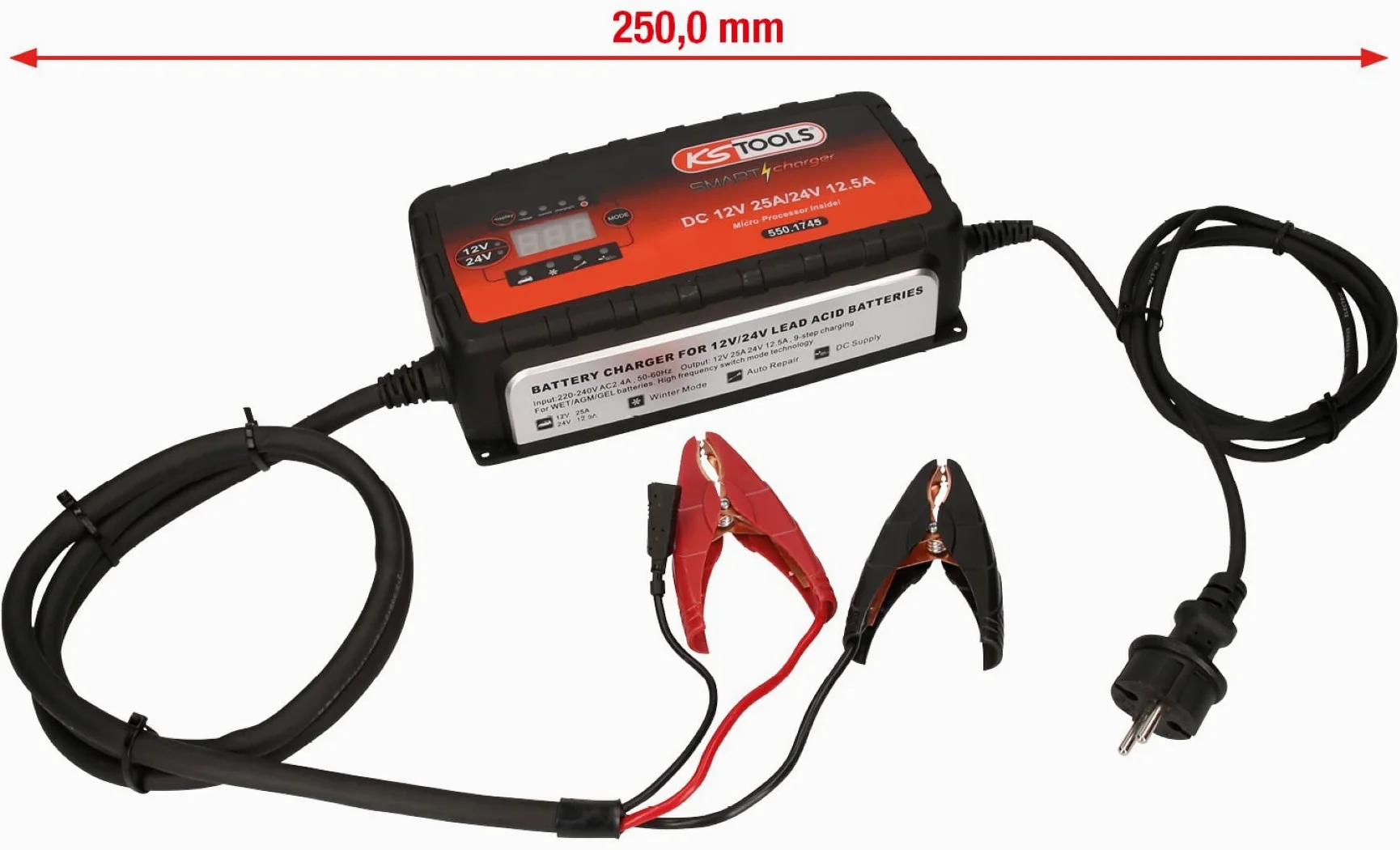 KS Tools 550.1745 Smartcharger Alta frecuencia cargador de batería 12V + 24V, 25A/12,5A