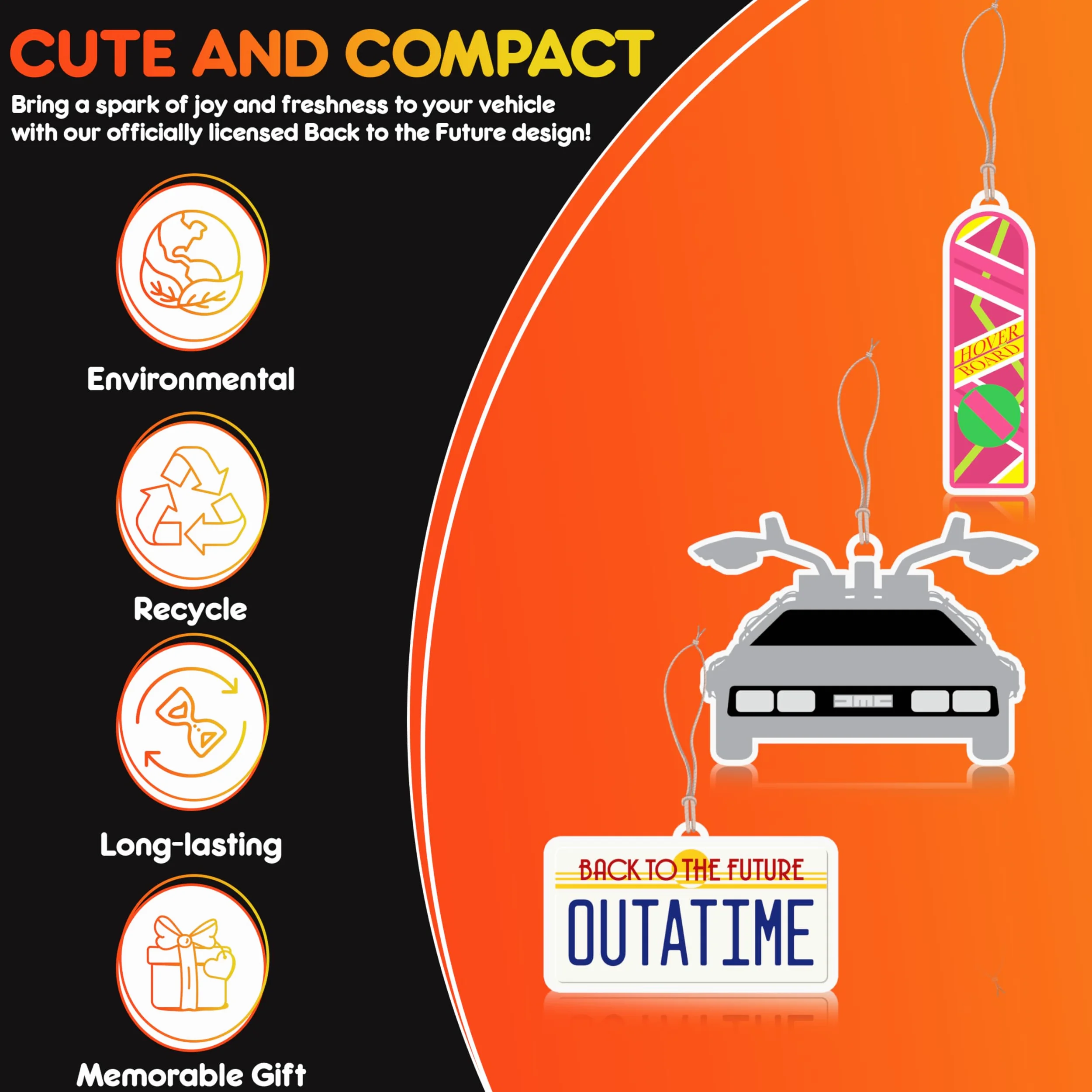 Ambientador Outatime Back to the Future | Ideas de regalo Delorean | Regreso al futuro | Hoverboard Back to the Future | Ambientador de coche DeLorean DMC-12 | Juego de 3 unidades | Producto oficial