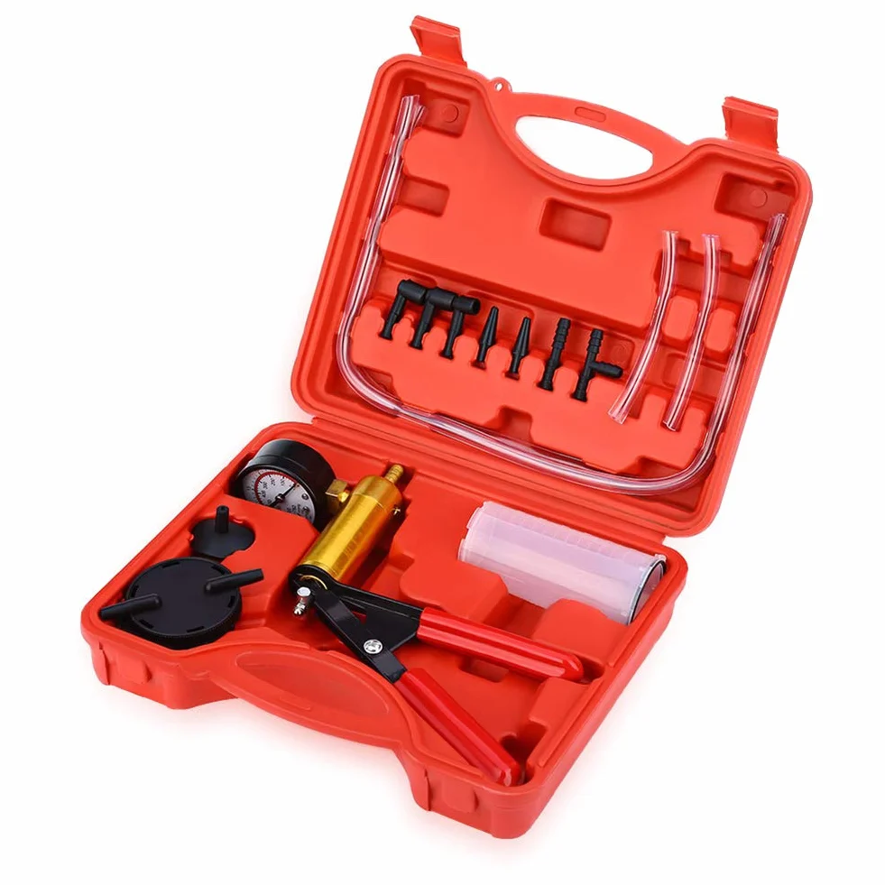Dispositivo de purga de frenos, bomba de vacío, comprobador de vacío, adaptador para vehículos de motor, camiones y coches y motocicletas con bolsa de transporte