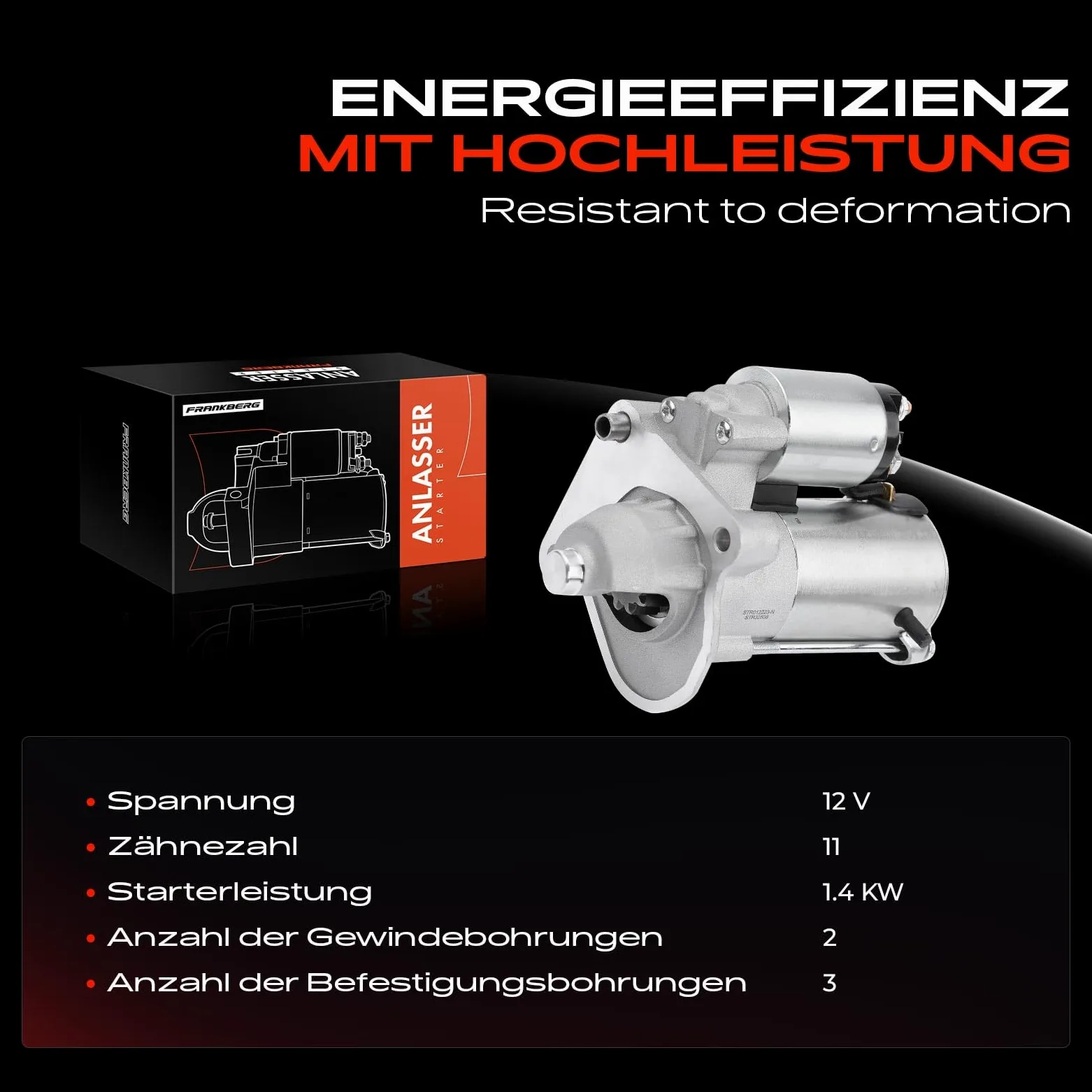 Frankberg Motor de arranque 14 kW 12 V 11 dientes 1233234 1229427 | Compatible con: S80 II 124, C-Max II DXA/CB7 DXA/CEU, Monovolumen Transit Connect, Torneo Focus III, S40 II 544
