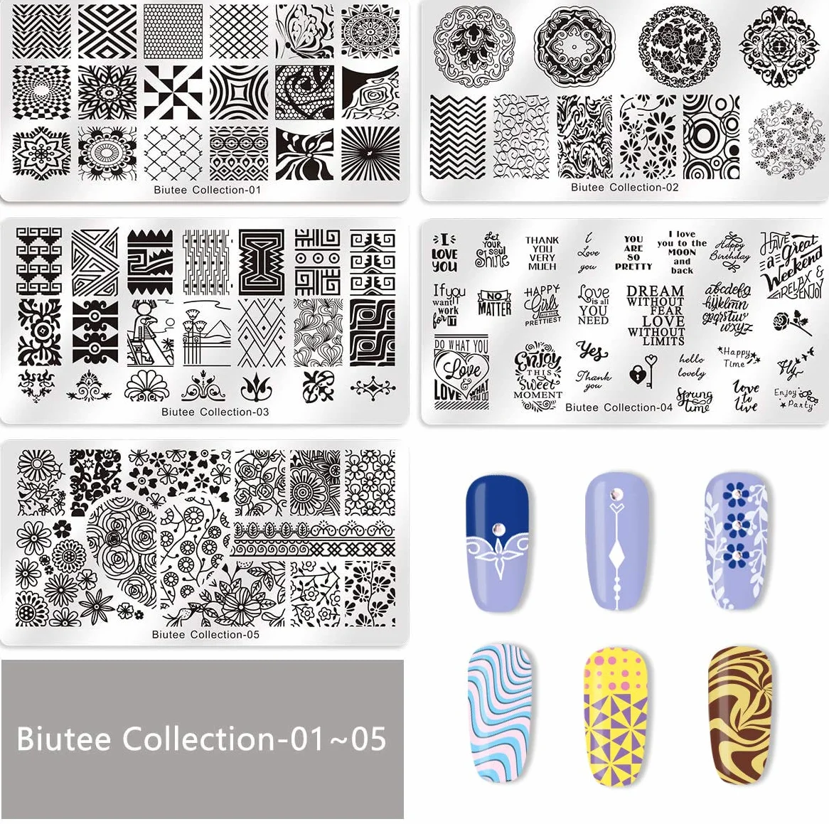 Biutee Nail Art Stamping Placas 19 Uñas Manicura Estampado Plantilla