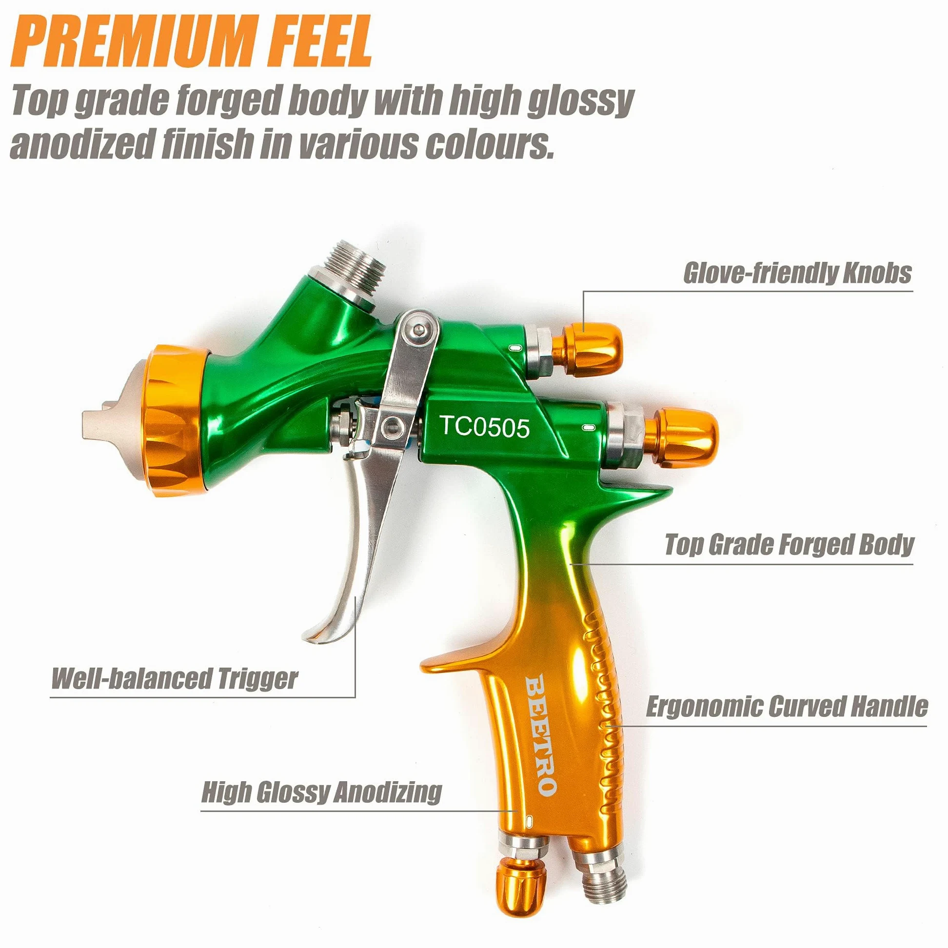 BEETRO Pistola de Pintura HVLP Profesional para Automóviles, 280-320mm Ancho Patrón de Pulverización, 1.3/1.4mm Boquilla, 600ml Capacidad 14CFM 29-32psi