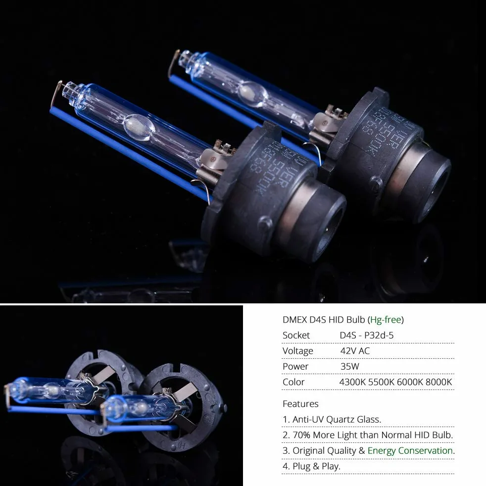 DMEX Bombillas HID D4S de xenón de 35 W, 6000 K, blanco frío, 66440, 42402, 42402WX, paquete de 2 (no compatible con faros halógenos)