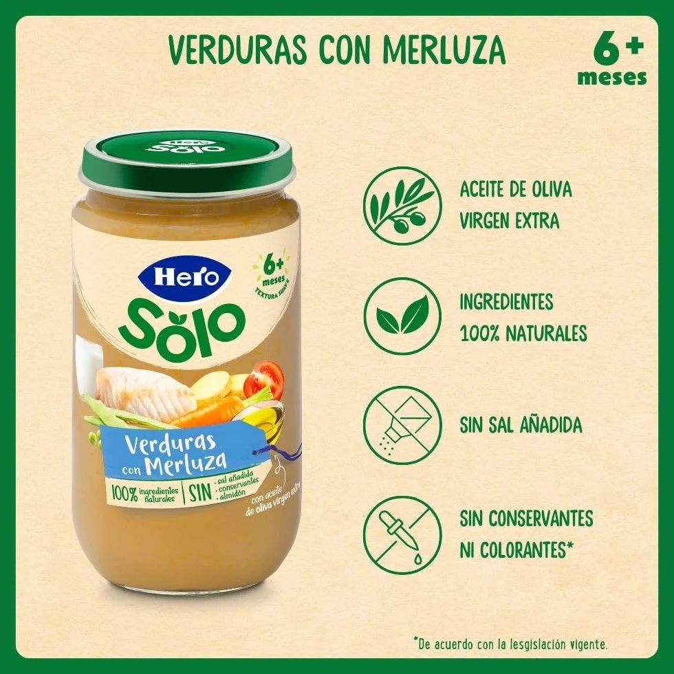 Hero Solo Tarritos de Verdura con Merluza Sin Sal Añadida Pack 6x235gr
