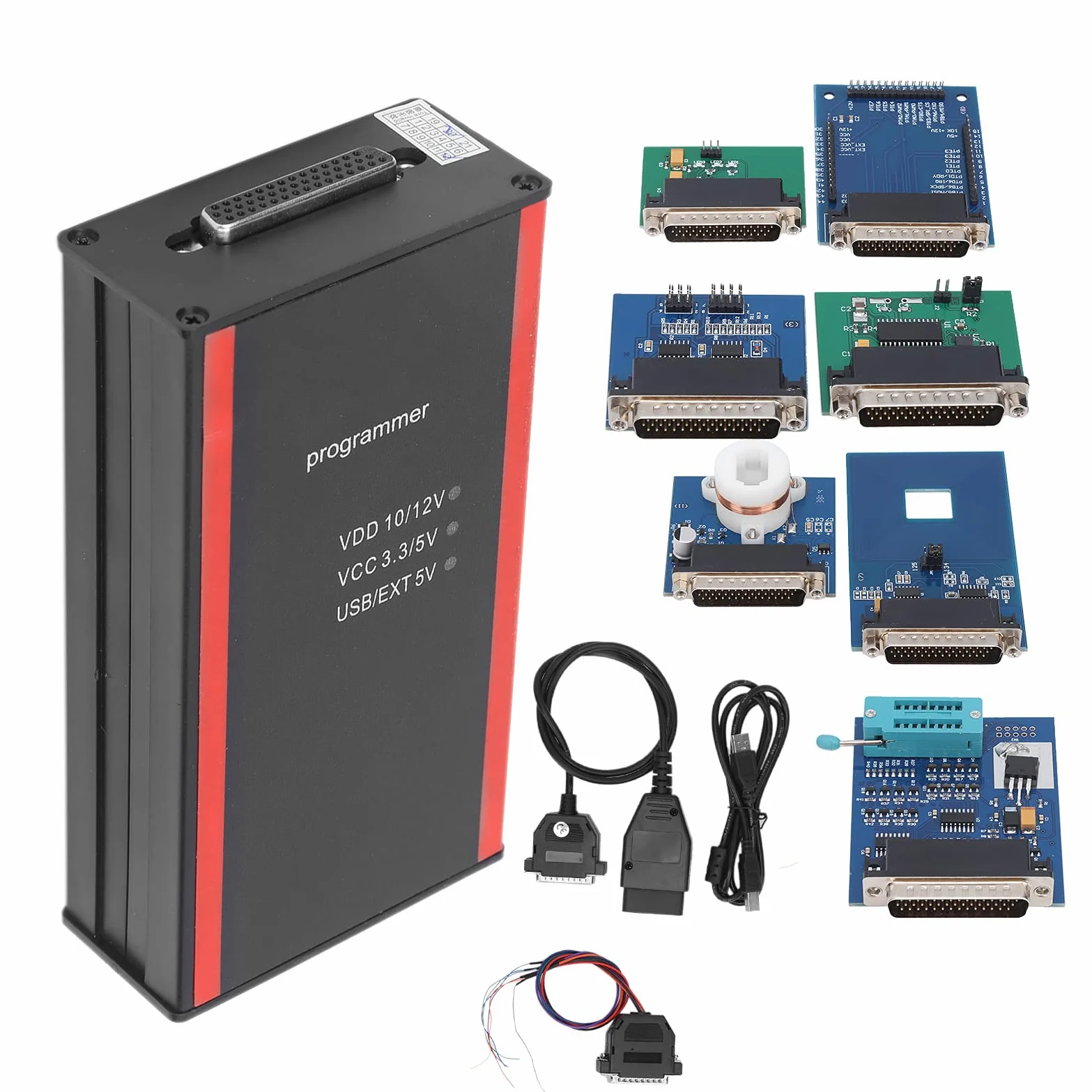 Escáner de Lector de código de automóvil, Kit de Programador de Llave de automóvil Profesional de 12 Piezas, escáner de automóvil Multifuncional con adaptadores completos