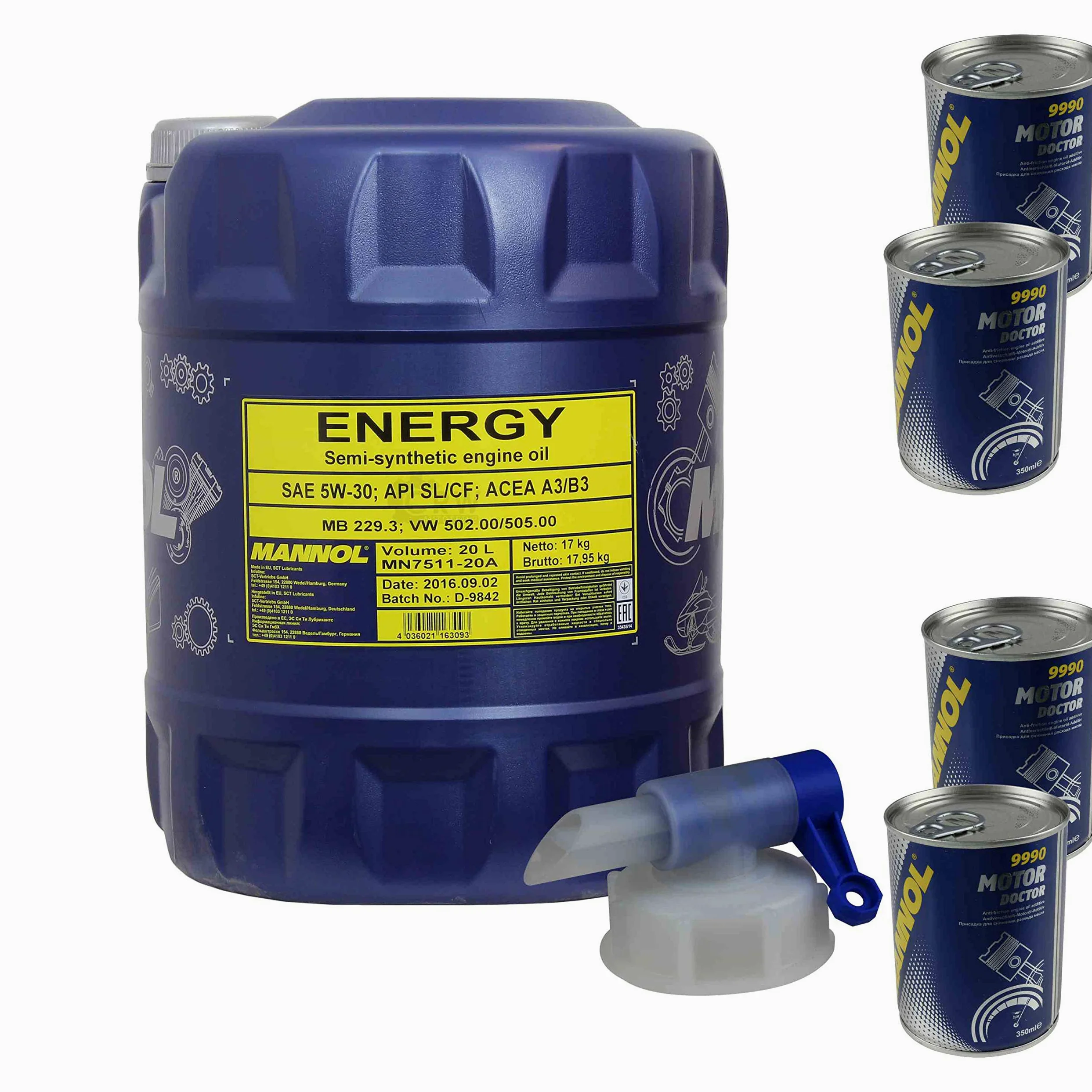 20 L de aceite de motor MANNOL Energy 5W-30 4x Motor Doctor ADDITIV