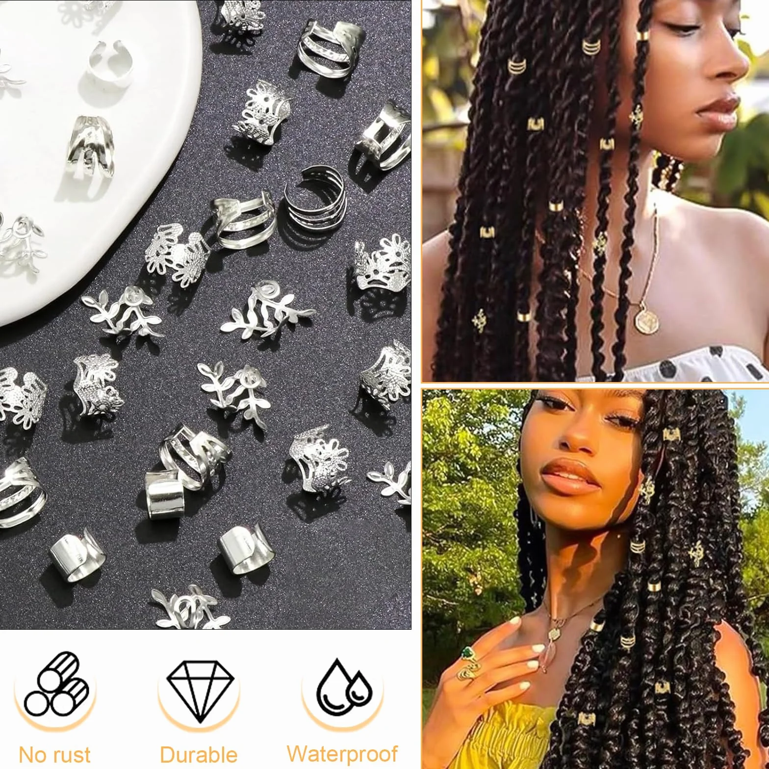 Accesorios Pelo Trenza 120 Piezas Cuentas Cabello Rastas Ajustables Mujer Hombre Decoración Fiestas