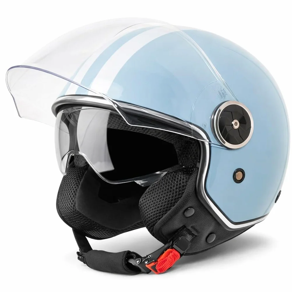 VINZ Arenas Casco Jet con Doble Visera | Casco Scooter & Moto & Ciclomotor | con Visera Solar & con Rayas | ECE 22.06 Homologado | En Tamaño XS - XXL | para Hombre y Mujer