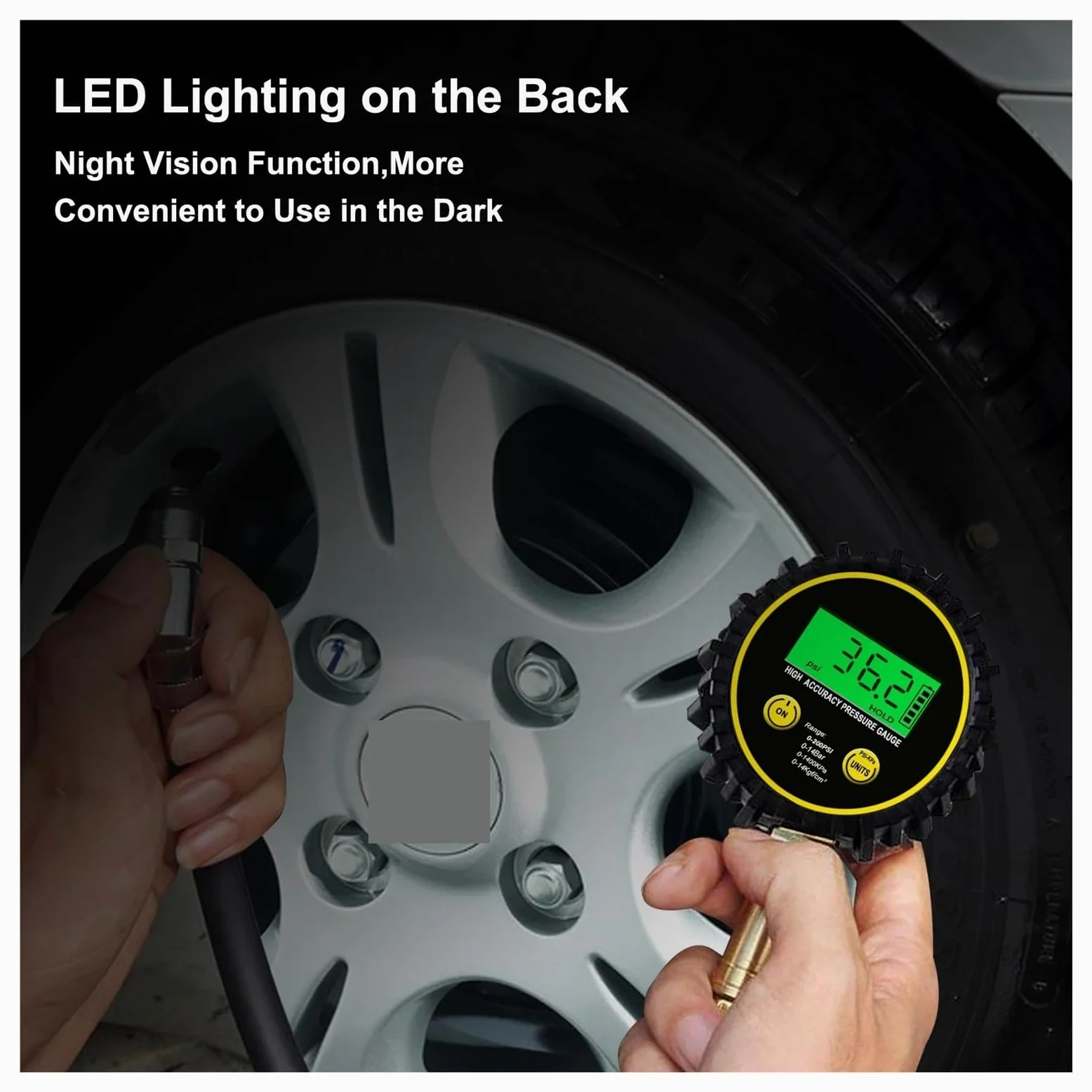 Manómetro de neumáticos Manómetro De Presión De Neumáticos De Coche, 200 PSI, con Manguera Flexible Y Pantalla LCD Retroiluminada, Manómetro Digital For Coche, Camión, SUV