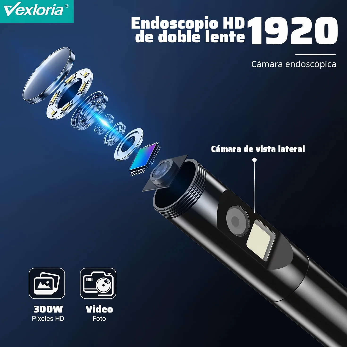 Vexloria Endoscopio Cámara de Inspección, 1920P HD Cámara Endoscópica, Endoscopio para Movil con 8 Luces LED Sonda de 7,9 mm, IP68 Impermeable Camara Inspeccion Tuberias para Android, iPhone(5 M)