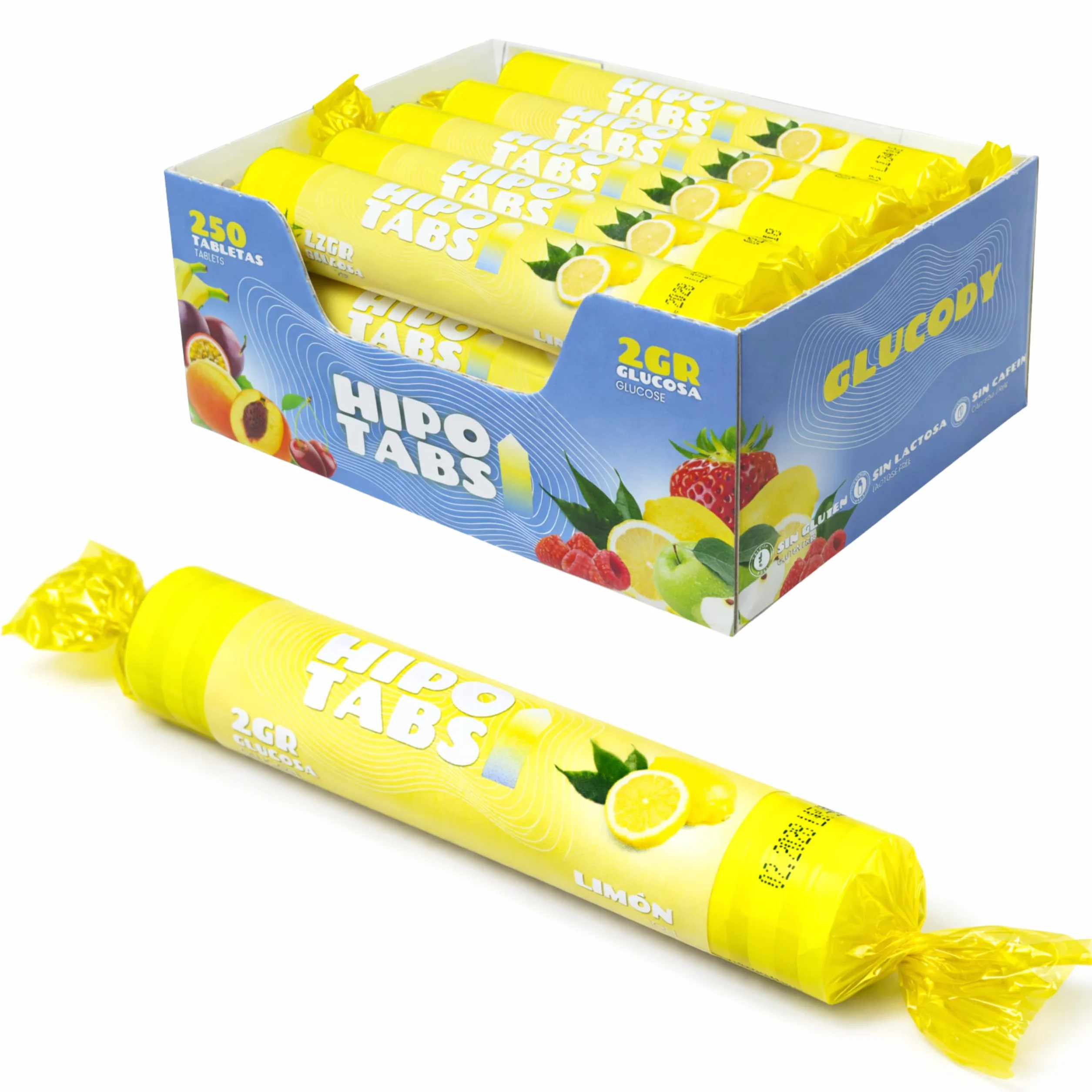 GLUCODY 255 Pastillas de Glucosa de Absorción Rápida, Caja 0,5 kg, 2g, Limón