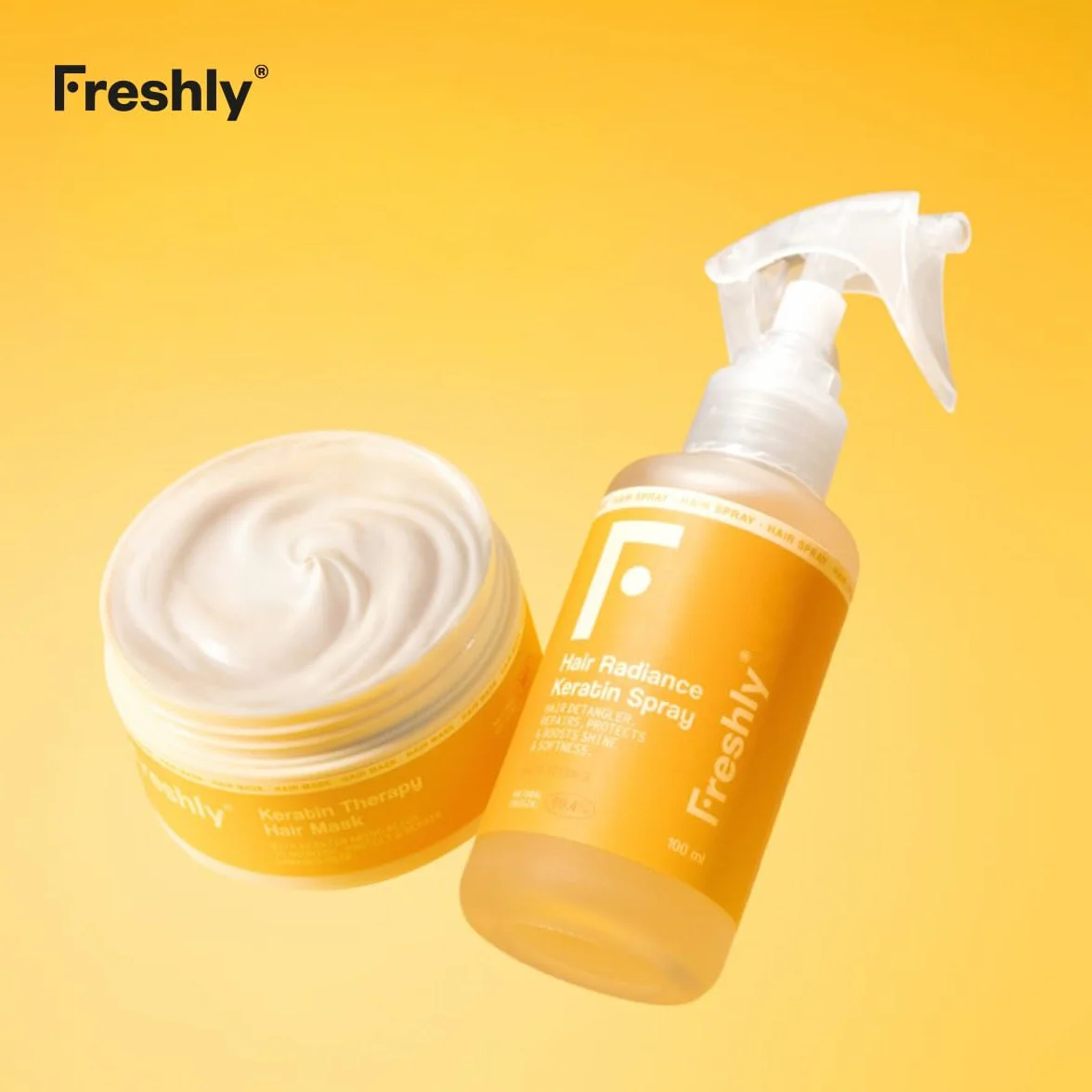 Freshly Keratin Strength & Repair Pack Rutina Capilar Natural para Pelo Dañado Mascarilla Reparadora + Spray Desenredante Keratina Vegana Biomimética 99% Natural