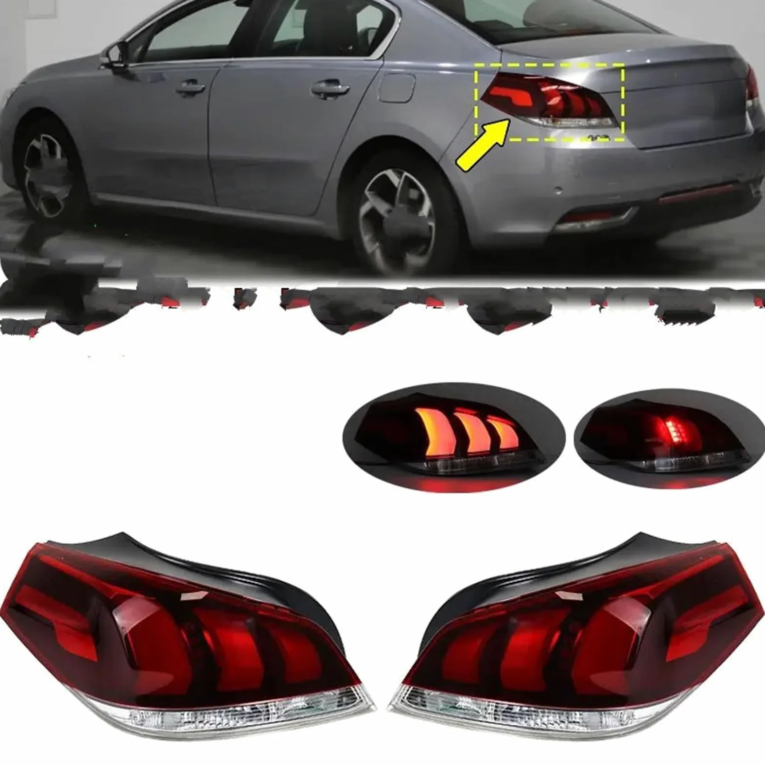 Pilotos Traseros coche Compatible Con Peugeot 508 2016 2017 2018 Accesorios Coche Parachoques Trasero Luz Trasera Luz De Freno Lámpara De Señal De Freno De Advertencia Carcasa De Luz Trasera(Left)