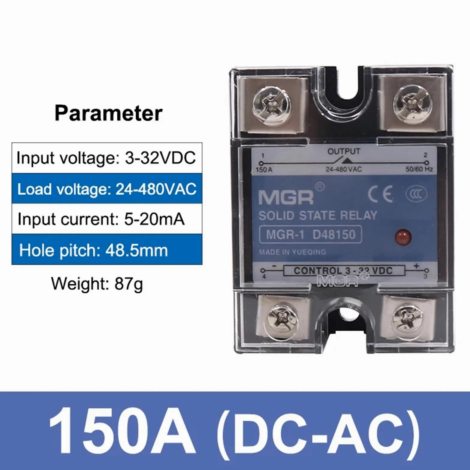 10A 20A 25A 40A 50A 60A 75A 80A 90A 100A 120A 150A Control CC monofásico AC disipador de calor relé T cubierta de plástico relé de estado sólido(Color:150A (DC-AC))