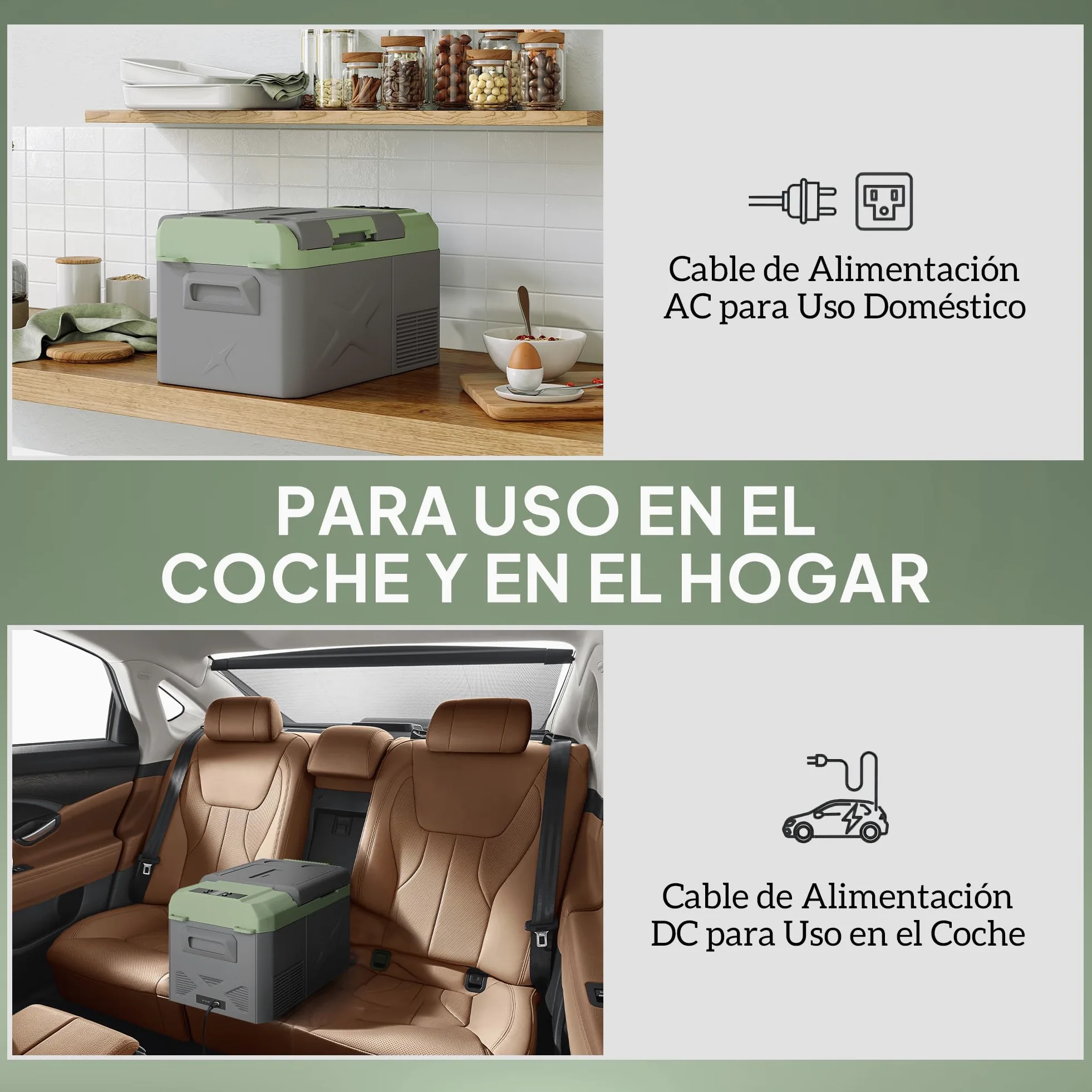 Outsunny Nevera Portátil Eléctrica 17,4L Refrigerador de Coche 12/24/220V con Compresor Luz LED Pantalla Digital Modos ECO y MAX de -20℃ a +20 ℃ Puerto USB para Hogar Camping Viajes Automóvil
