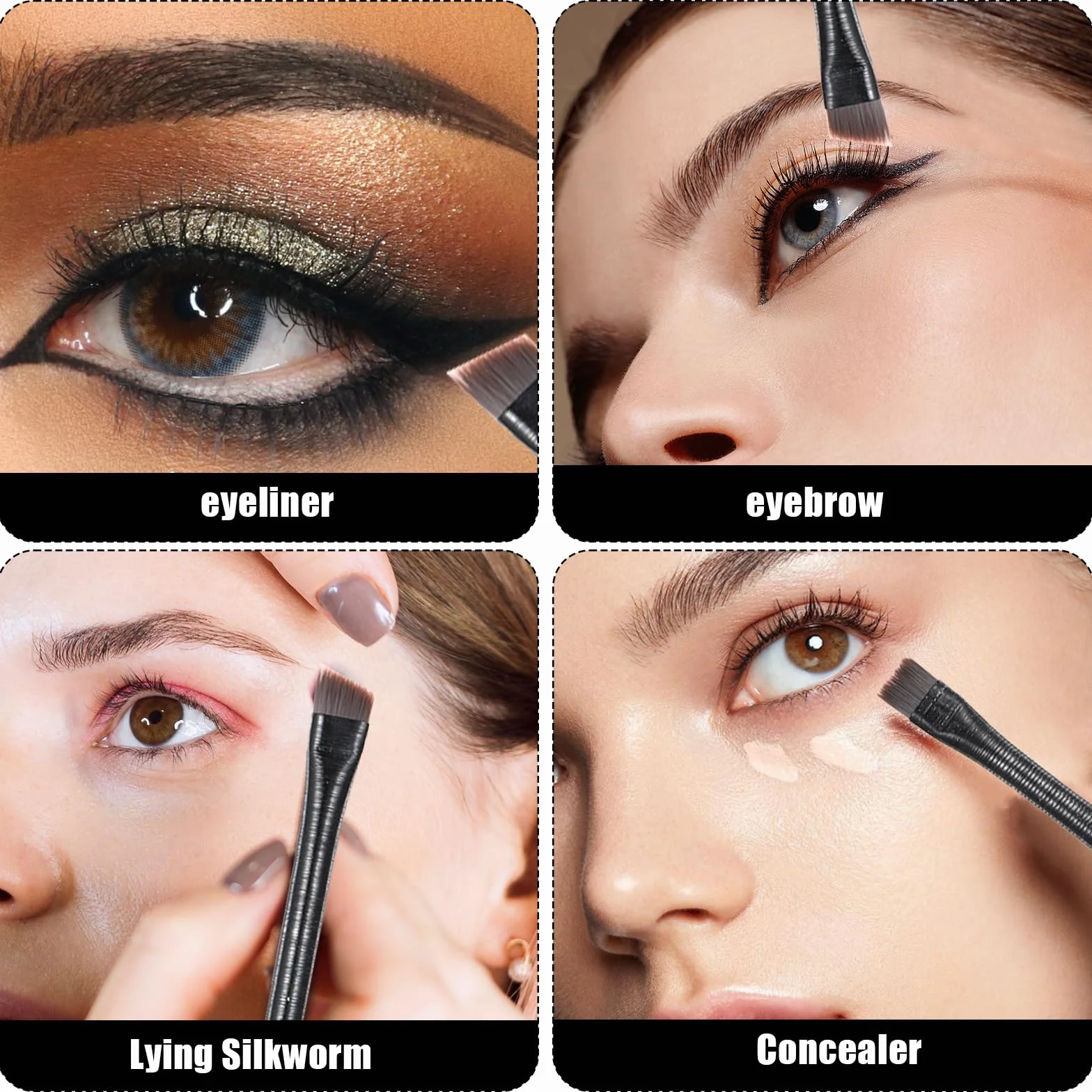 Pinceles delineador de ojos y cejas, cepillo ángulo fino, set 3 brochas maquillaje mujer