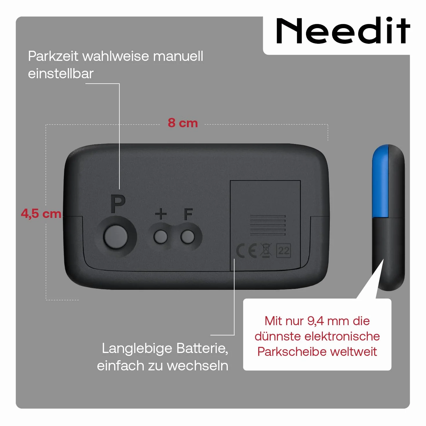 Needit Parkscheibe ParkMicro PS1800 800mm x 45mm x 10mm Autoadhesivo