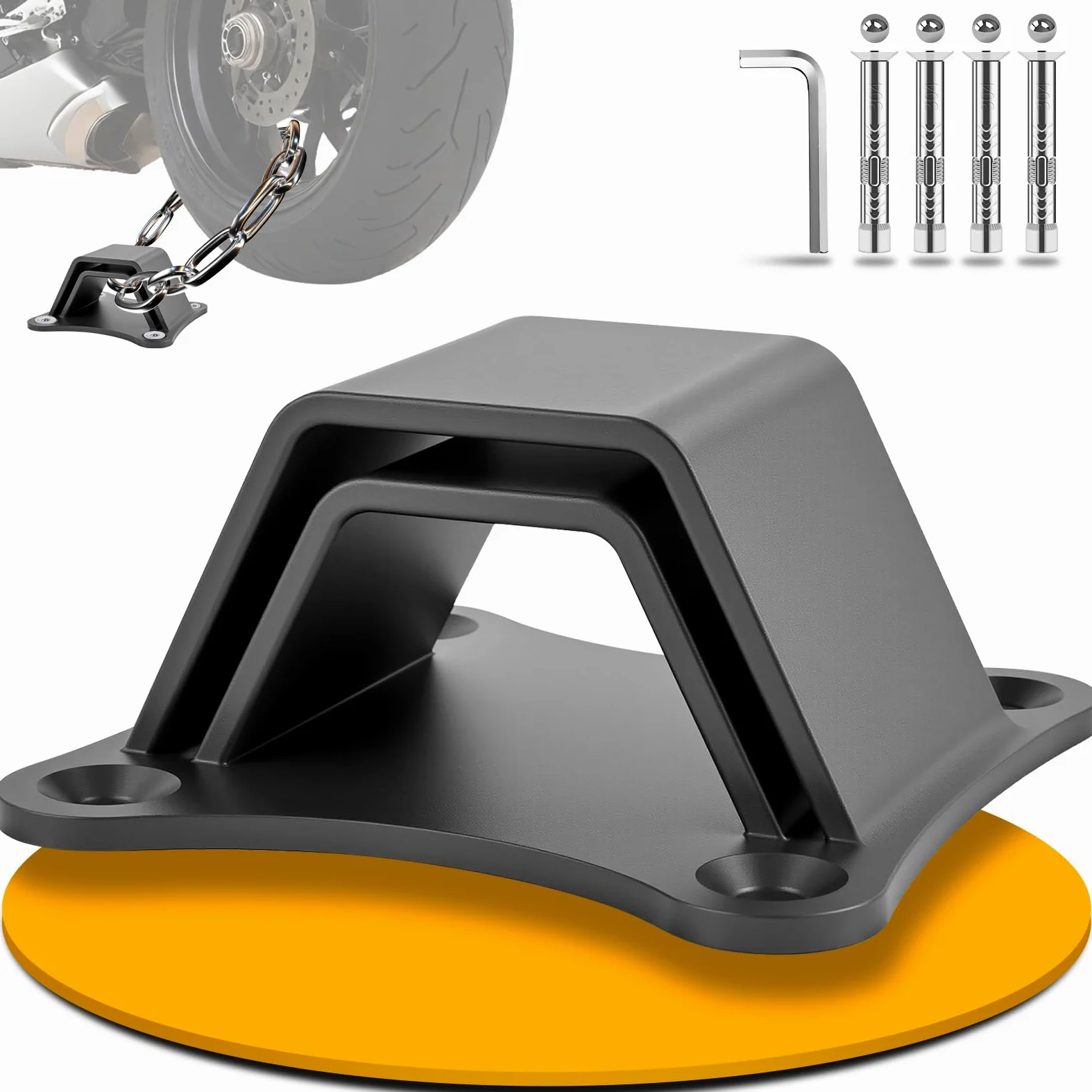 Anclaje de Pared Moto | Anclaje de Suelo Bicicleta | Acero de Alta Resistencia de 6 mm | Arco Doble y 4 Puntos de Anclaje | Tornillos de Acero Inoxidable 304 | Protección antirrobo